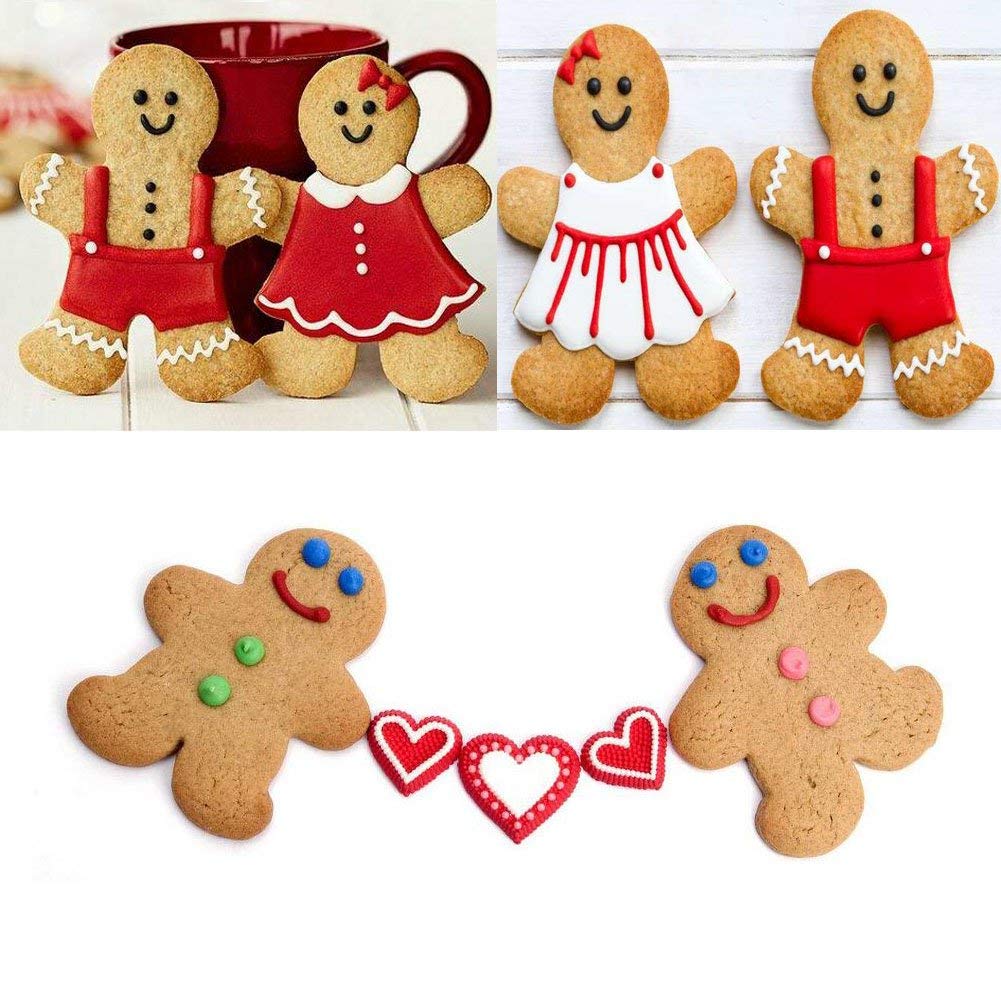 Gingerbread Man And Gingerbread Woman Shaped Cookie Cutters Set Of 6 Pcs, Stainless Steel Boys And Girls Fondant Cut-Outs Set Ba