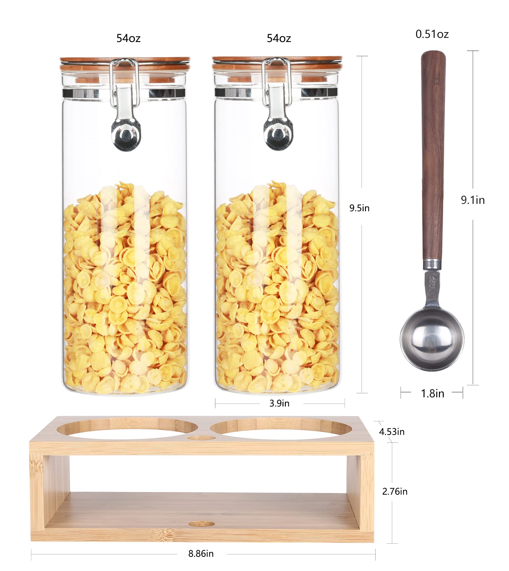 Kkc Airtight Tall Glass Coffee Sugar Jar Canisters With Hinged Lids For Countertop,Tall Glass Storage Containers With Scoop For