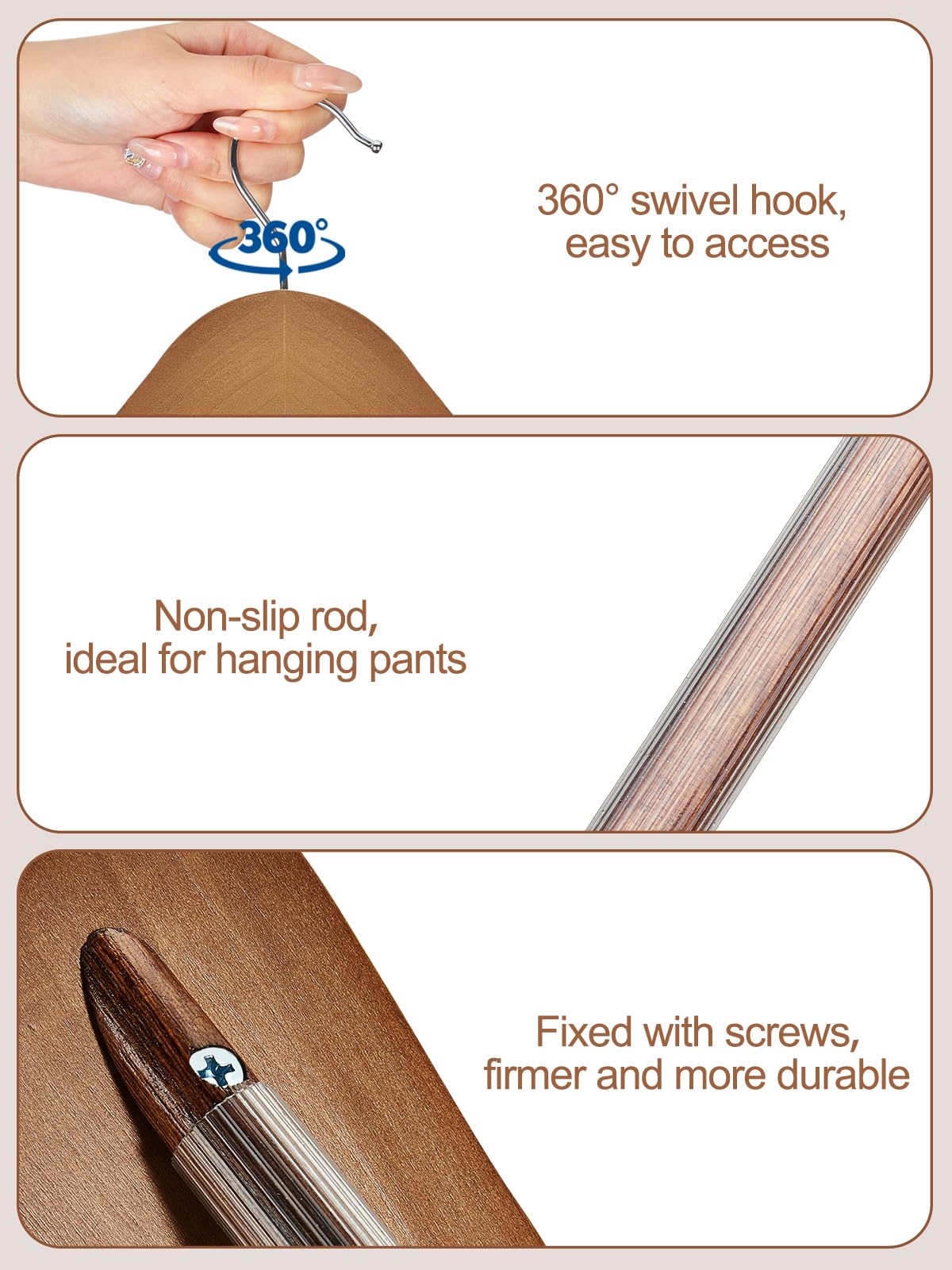 HOUSE DAY 19'' Extra Wide Wooden Hangers 6 Pack, Walnut, Non-Slip Suit Hangers for Coats and Jackets