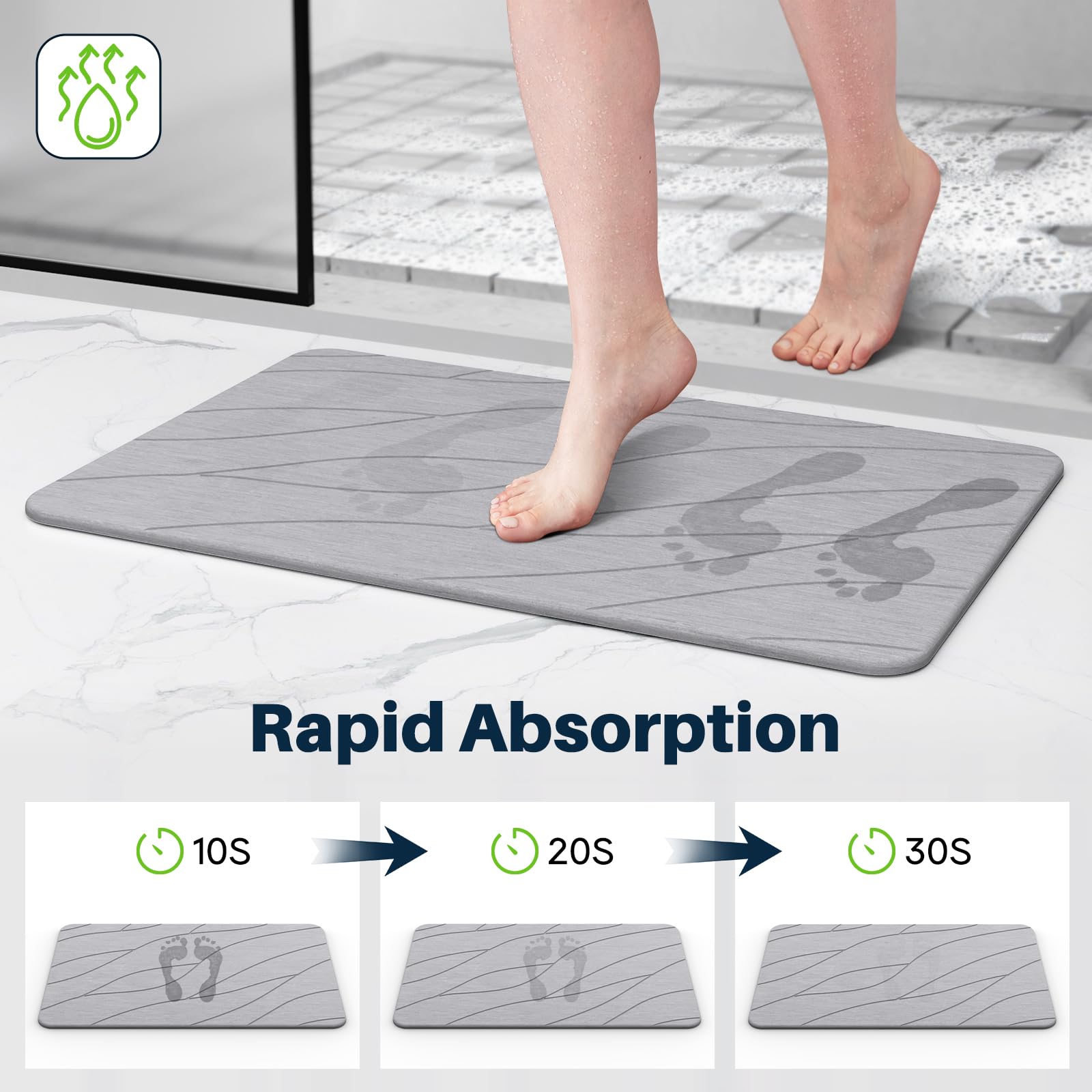 Closefriend Diatomite Stone Bath Mat - Fast Drying Bathroom Mat Stone, Diatomaceous Earth Bath Mat Non-Slip, Absorbent Stone Mat