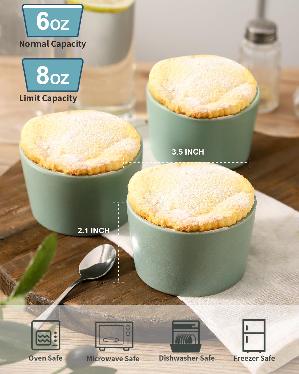 Tikooere Ramekins 6 oz, Oven Safe Souffl   Dishes for Creme Brulee, Souffle, Pot Pie, Stoneware Baking Dishes for Kitchen, Farmh