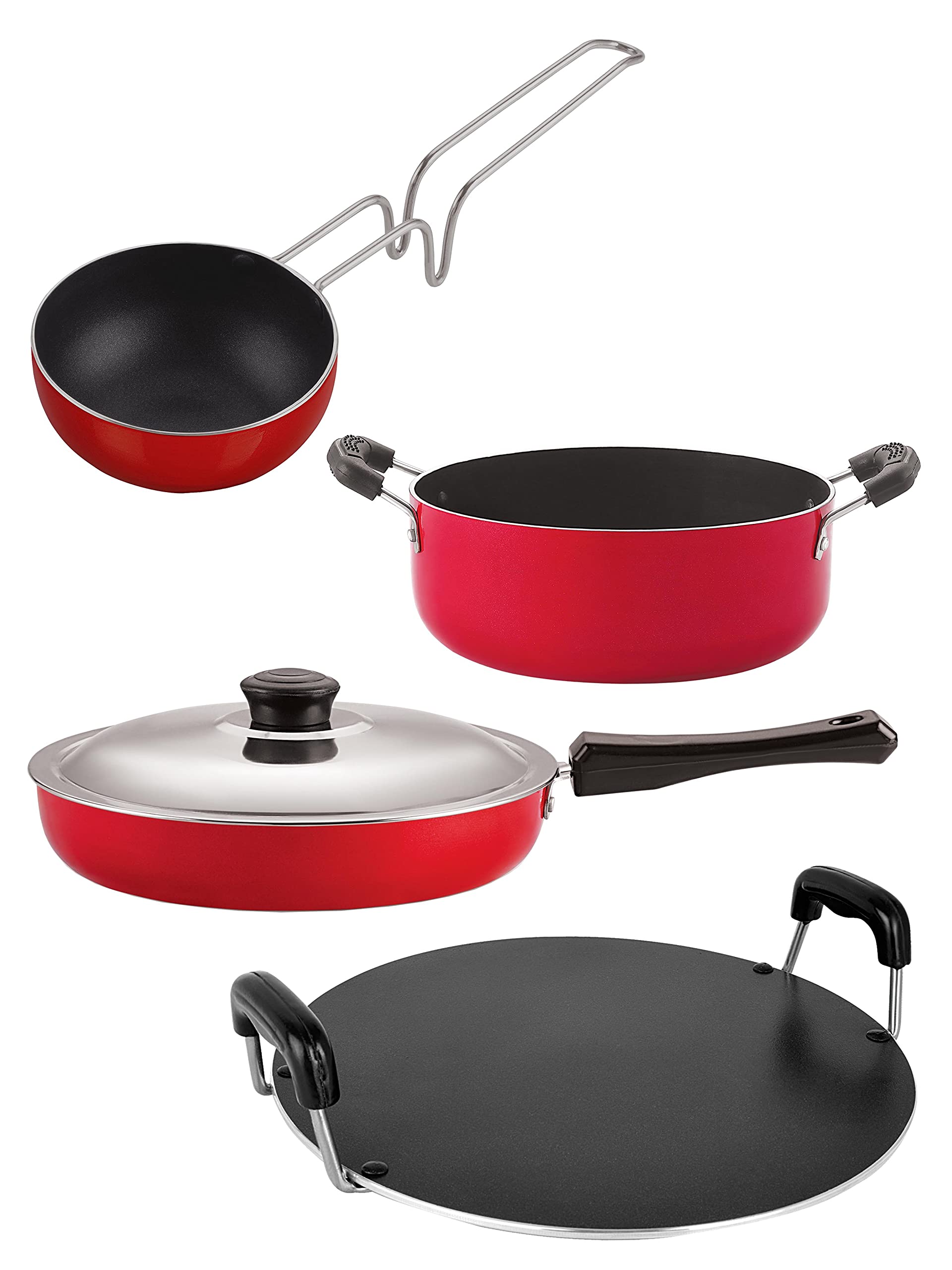 Nirlon Gas Compatible NonStick Non Induction Aluminium Cookware Set Of 4 Pieces (Fp10_Vg_Rt_Cs24)