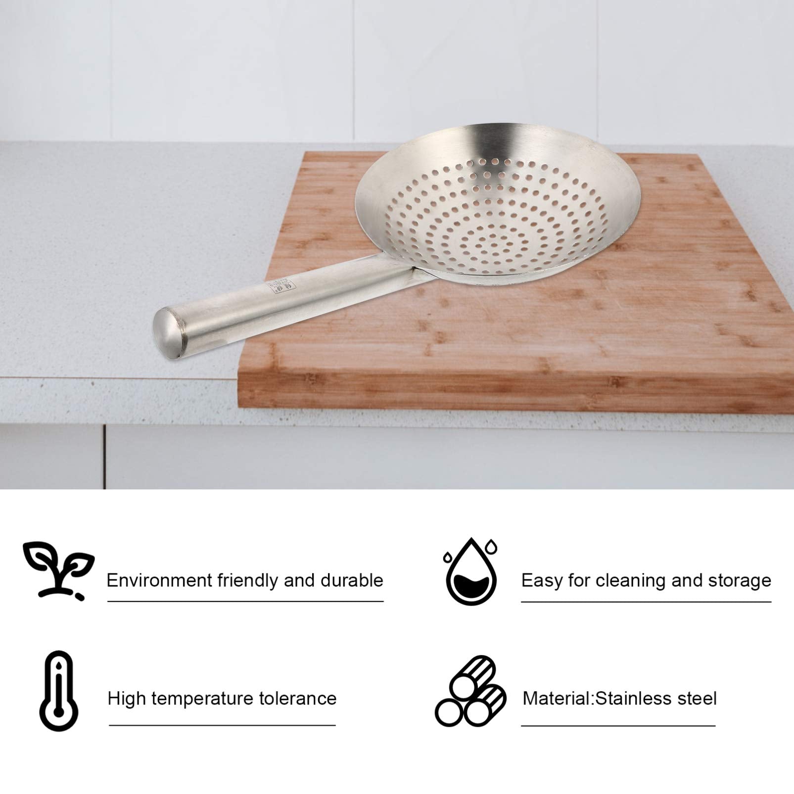 Yardwe Stainless Steel Skimmer Spoon Slotted Strainer Ladle Fine Mesh Wire Oil Filter Mandarin Colander Scoop For Kitchen Cookin