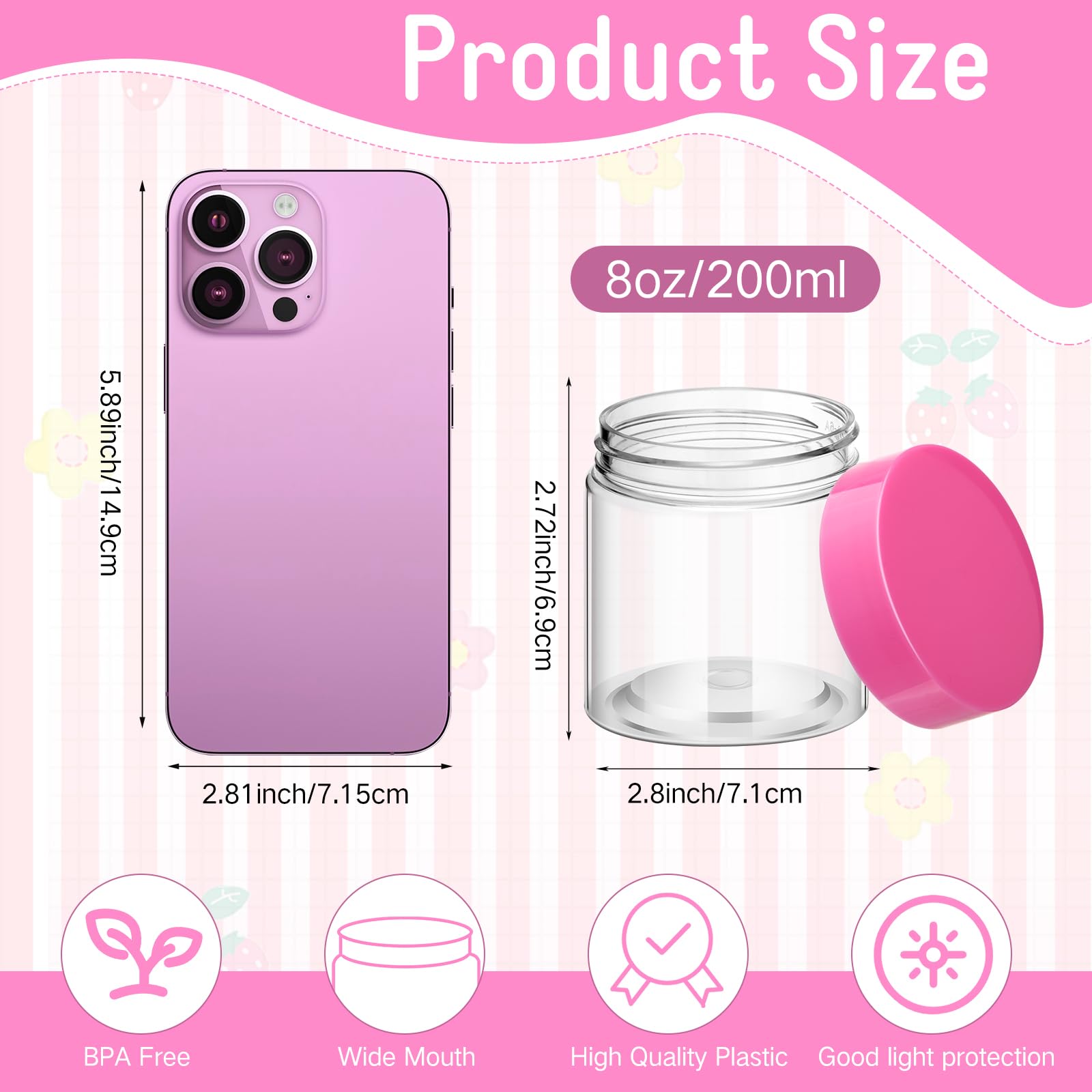 Satinior 12 Pack 8 Oz Plastic Container Jars With Lids Round Clear Travel Cosmetic Container Slime Jars For Toiletries, Lotion,