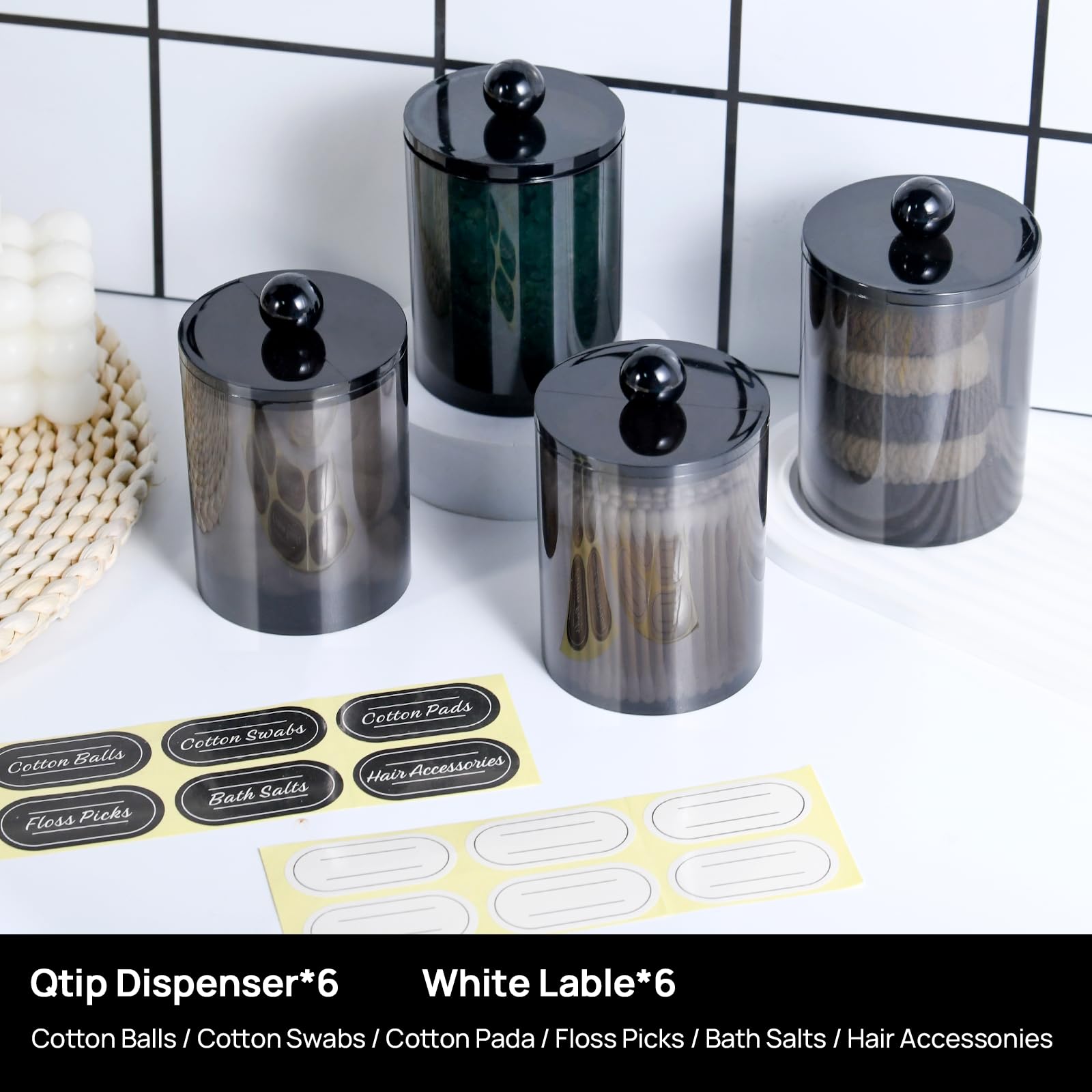 Xipengkeji 6 Pack Qtip Holder-10 Oz, 12 Oz, Qtip Holder Dispenser For Bathroom Canister Storage Organization, Vanity Makeup Orga
