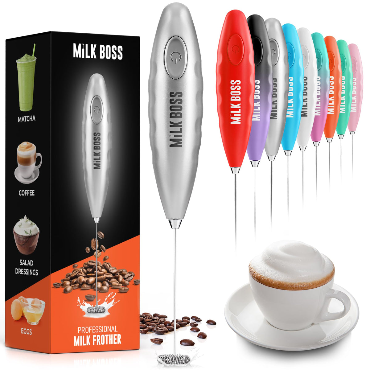Milk Boss Matcha Whisk - Handheld Electric Stirrer - Matcha Frother Wand & Drink Mixer - Electric Whisk For Matcha Tea & Green T