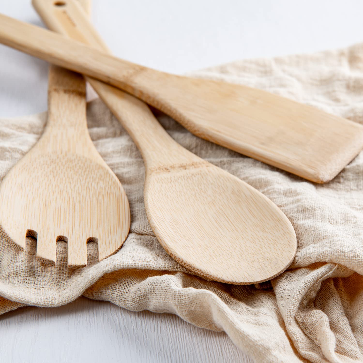 Naturoom Kitchen Utensils Set Of 8 Pcs, 12Inches Bamboo Wooden Cooking Spoon & Spatula Tools Perfect For Non-Stick Cookware (Bam