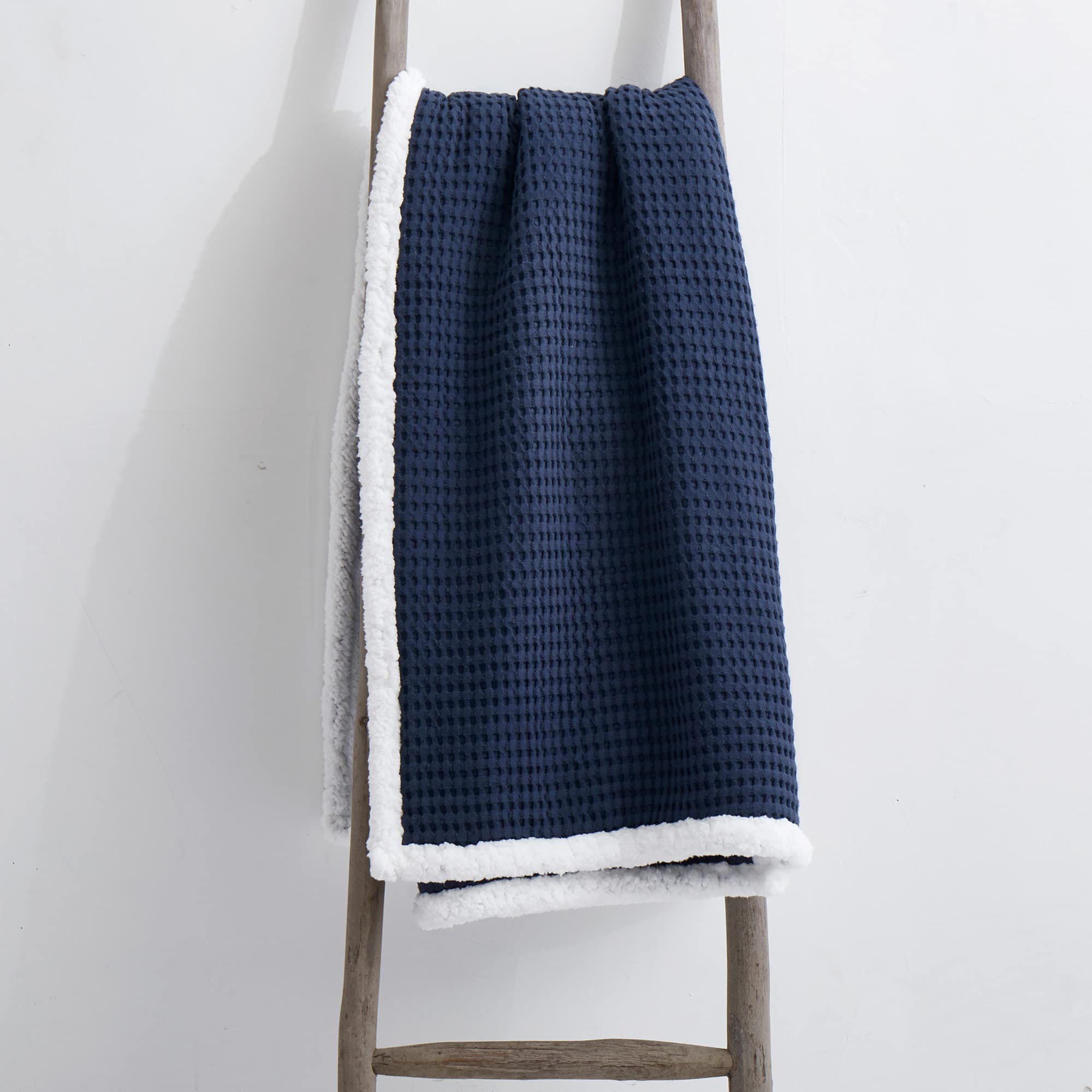Levtex Home - Mills Waffle - Sherpa Throw - Navy Cotton Waffle - Quilt Size (50X60In)