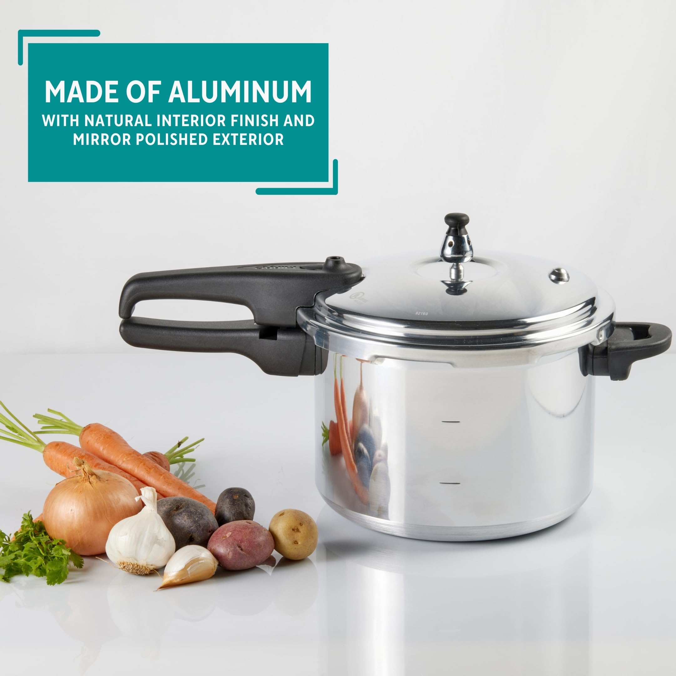 Mirro 92160A Pressure Cooker, 10-PSI, 6-Quart, Polished Aluminum, Silver