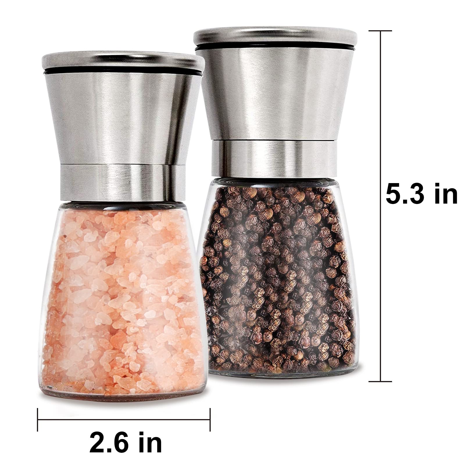 Gulex Salt And Pepper Grinder Set Pepper Mill, Salt Grinder Refillable,(Single Package) Adjustable Coarseness Black Pepper Grind