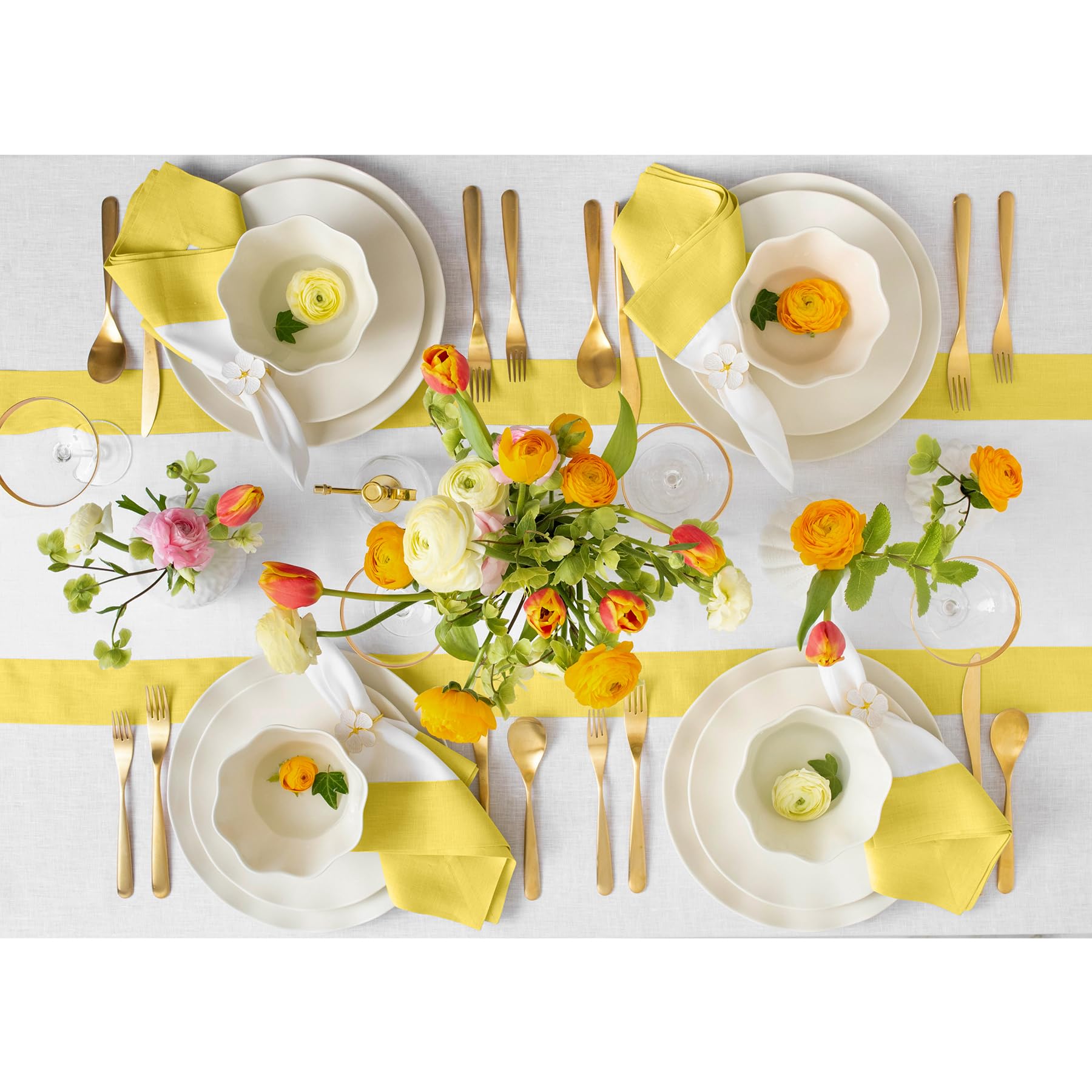 Solino Home Linen Placemats Set Of 4-100% Pure Linen Cloth Fabric Placemats Sunshine Yellow And White - 19'' L X 14'' W Inch Was