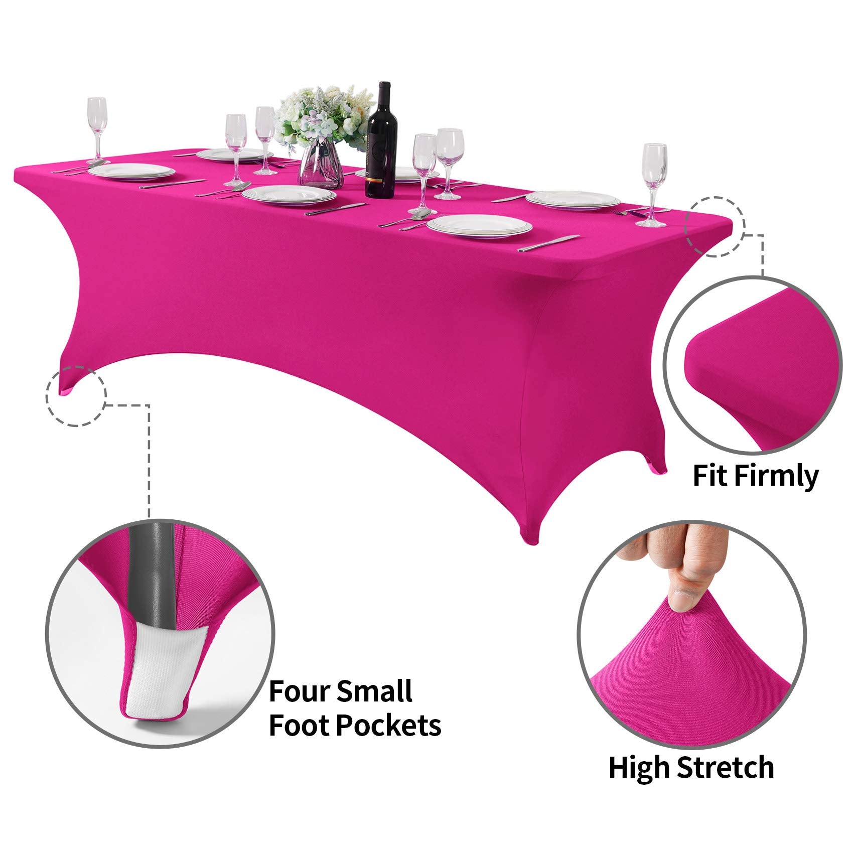 Hezuzo Spandex Table Cover For 8Ft Table Universal Fitted Stretch Tablecloth For Party, Banquet, Wedding And Events-Fuchsia