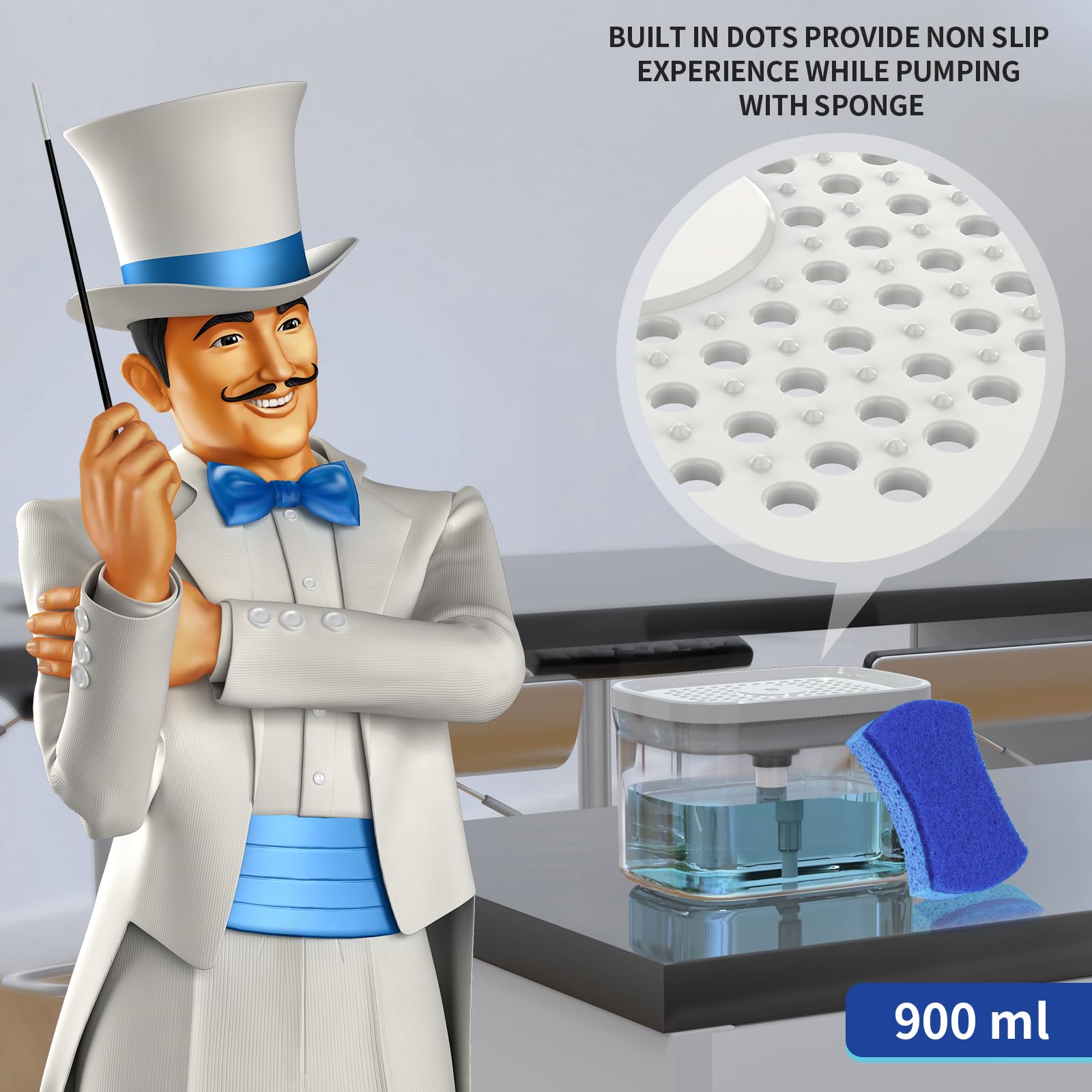 Mr.Siga Dish Soap Dispenser With Sponge Holder And Scrub Sponge Set, Kitchen Soap Dispenser With 30 Oz Large Capacity And 6 Pack