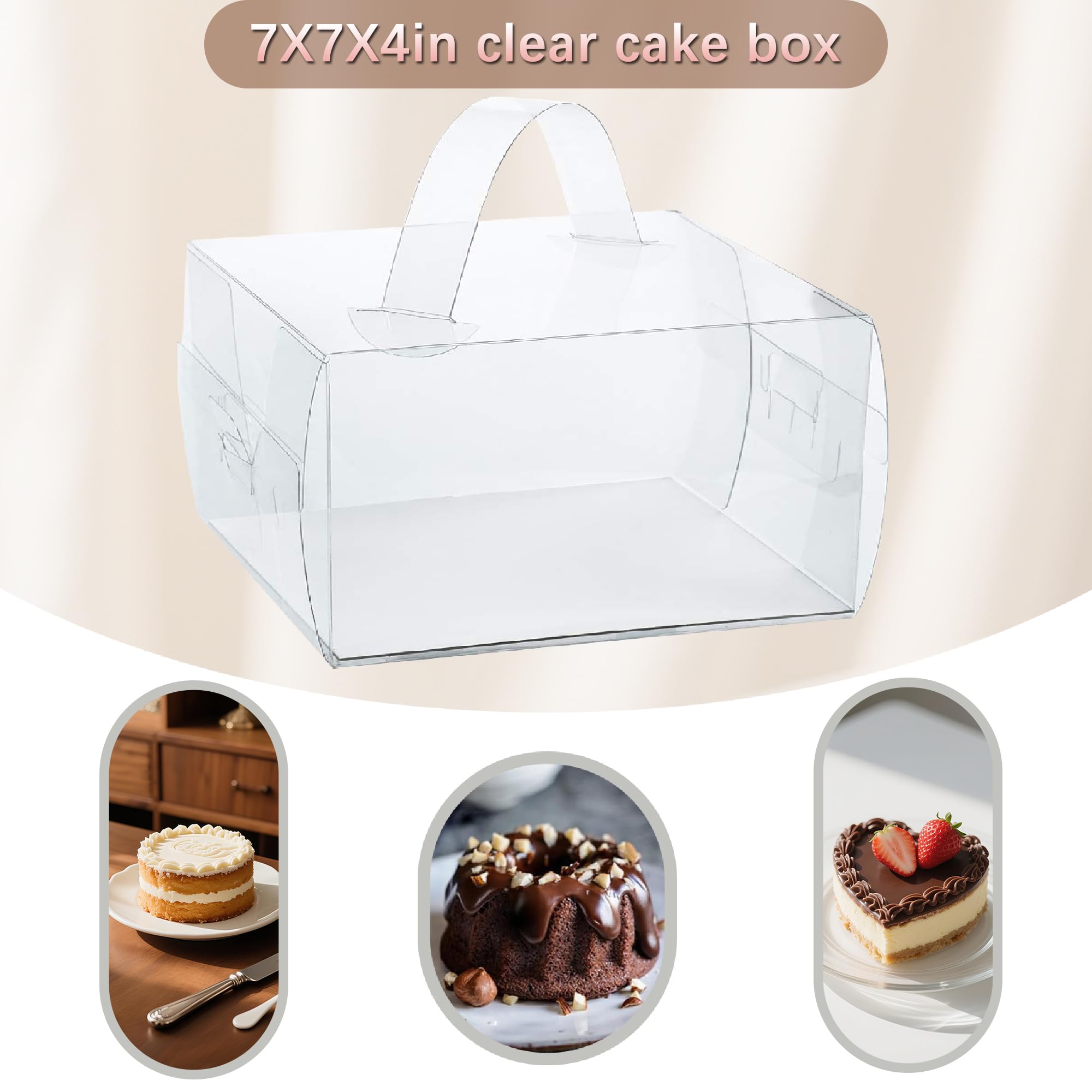 Hzzycaxli 7 x 7 x 4 Inches Clear Cake Boxes with Handles, 20 Pcs 5inch 6inch Transparent Bakery Boxes,Clear gift boxes for 4-6 I