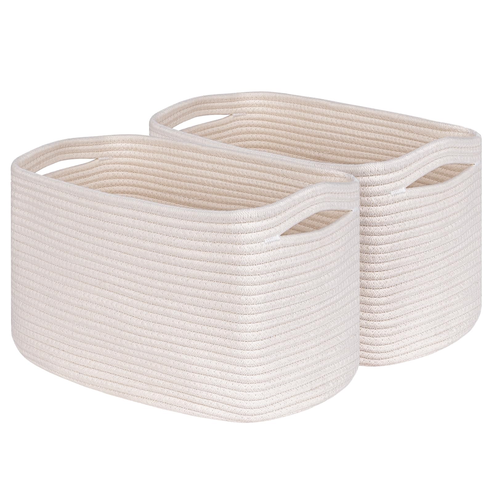 Kriitools Off White Storage Cubes Baskets Bins For Shelves Set Of 2, Rectangular Closet Storage Cube Baskets, Skin-Friendly Wove