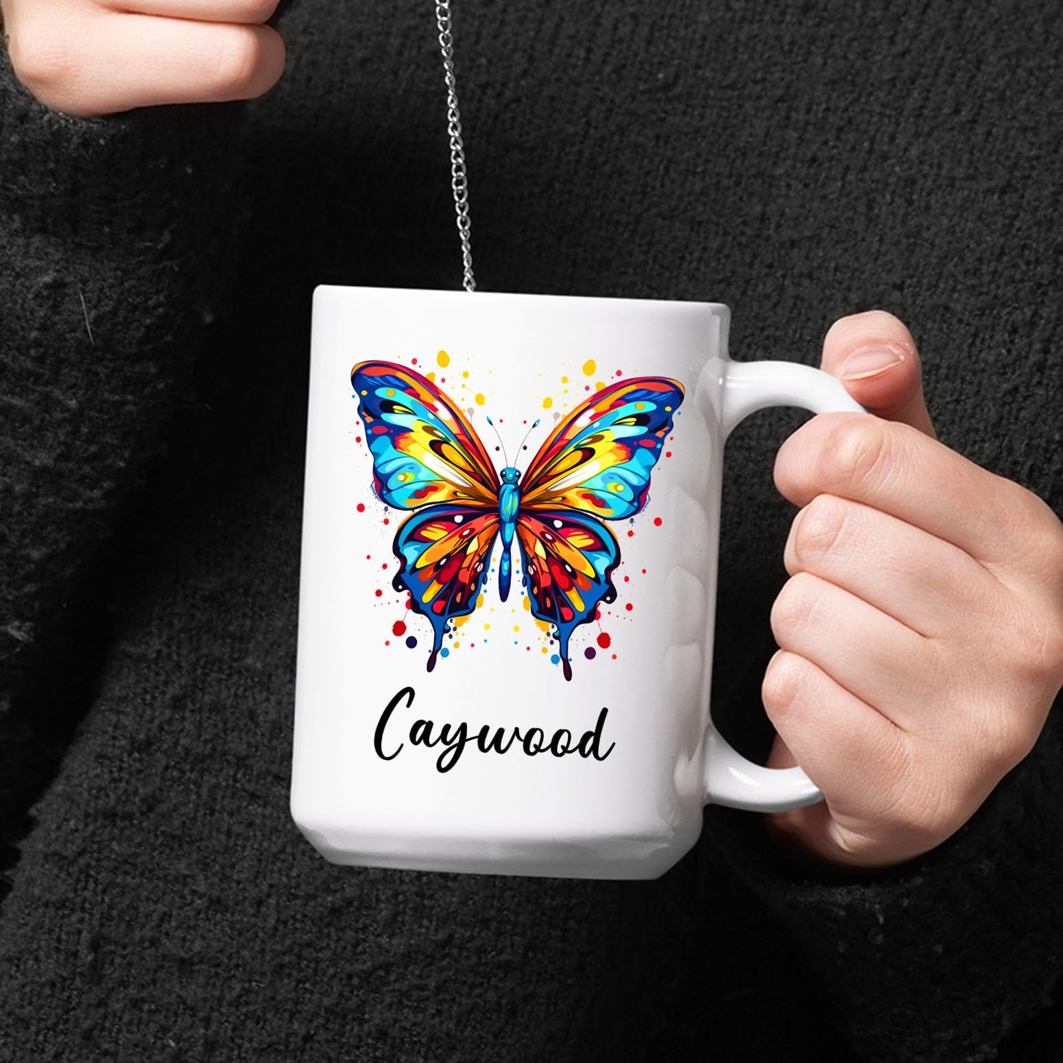 Personalized Butterfly White Ceramic Mug Gift For Girl Women Butterfly Lover Birthday, Butterfly Coffee Mug Cup Gifts With Custo
