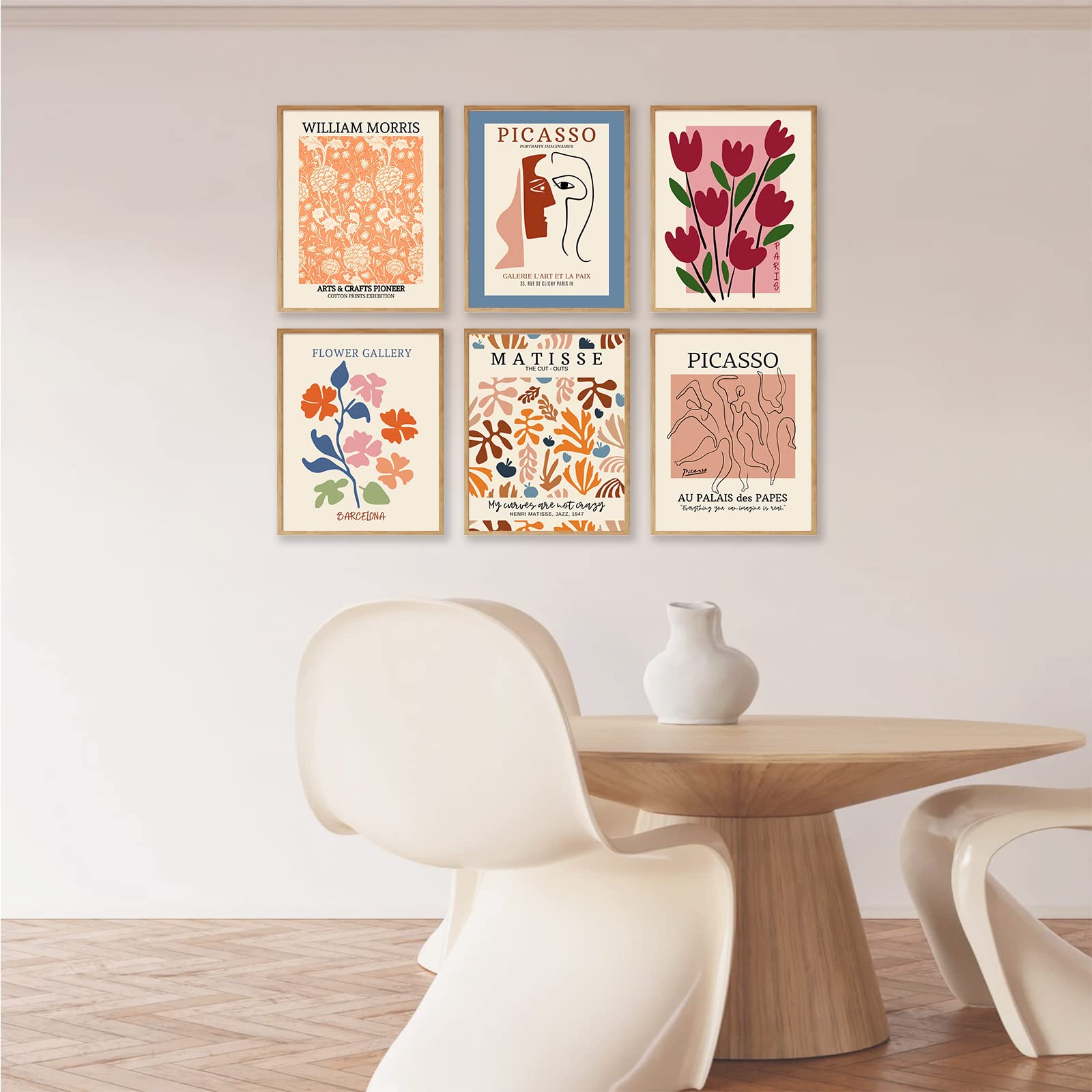 Flower Market Posters Set Of 6, Abstract Flower Market Wall Art Prints Exhibition Poster Set, Vintage Matisse Print Picasso Prin