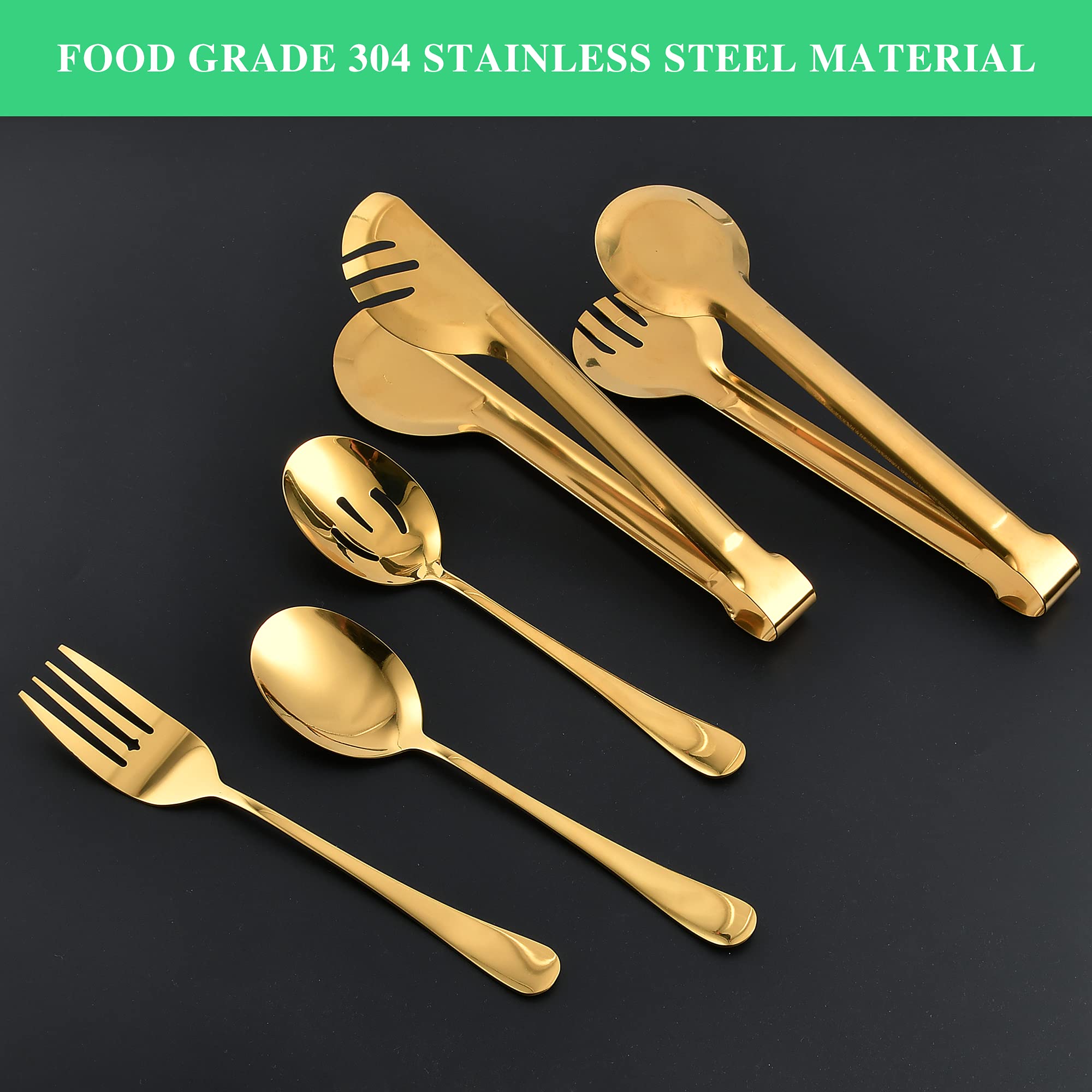 Worldity 10 Pieces Stainless Steel Serving Utensils Large Serving Spoon, Gold Serving Utensils Set For Home, Restaurant, Party,