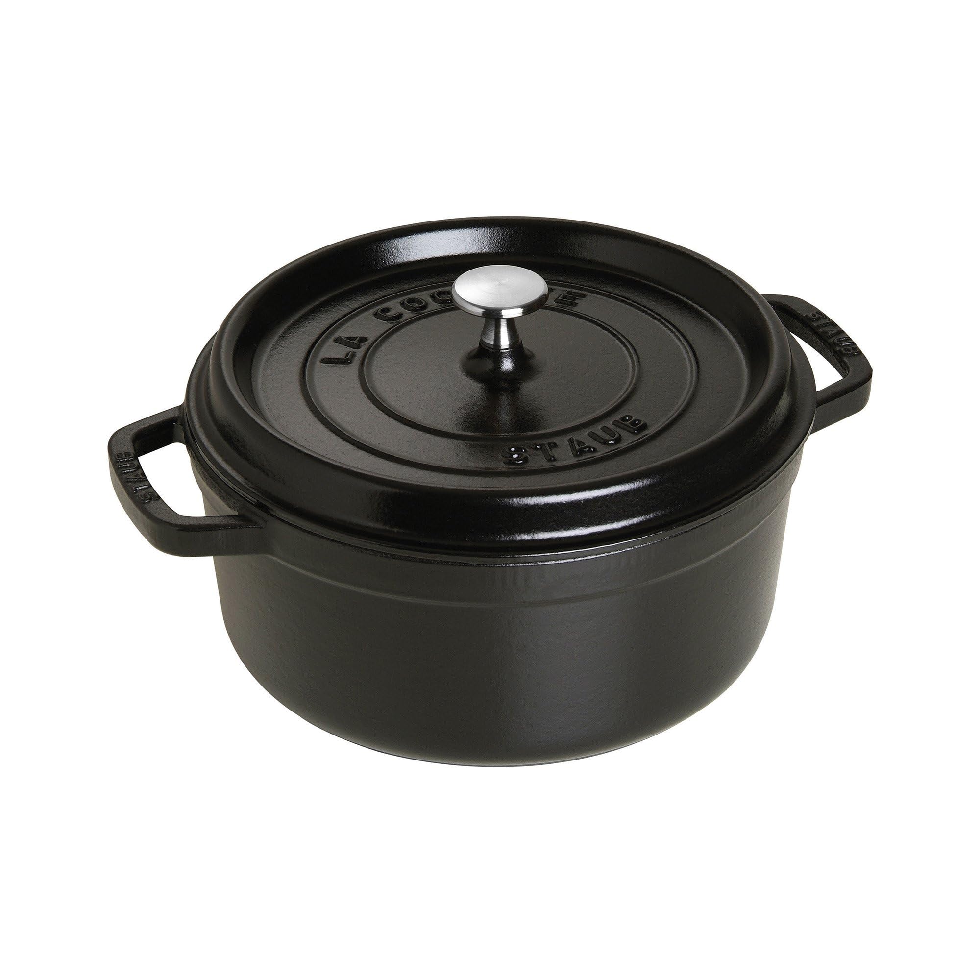 STAUB Cast Iron Dutch Oven 4qt Round Cocotte, Made in France, Serves 34, Matte Black