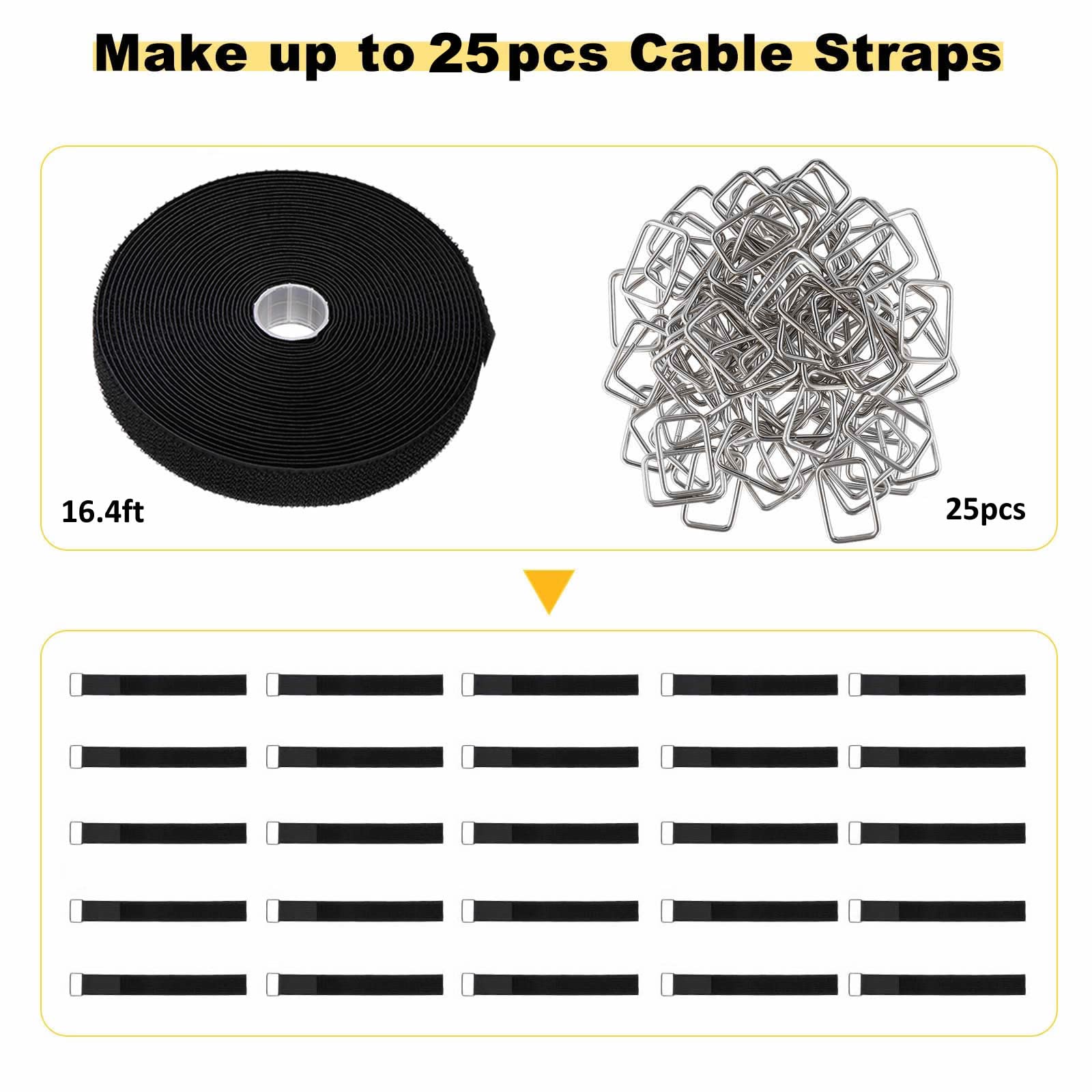 Ymcrlux 1X16Ft Hook And Loop Straps With 25 Metal Buckles, Adjustable Fastening Cable Straps, Cut-To-Length Cinch Strap, Reusabl
