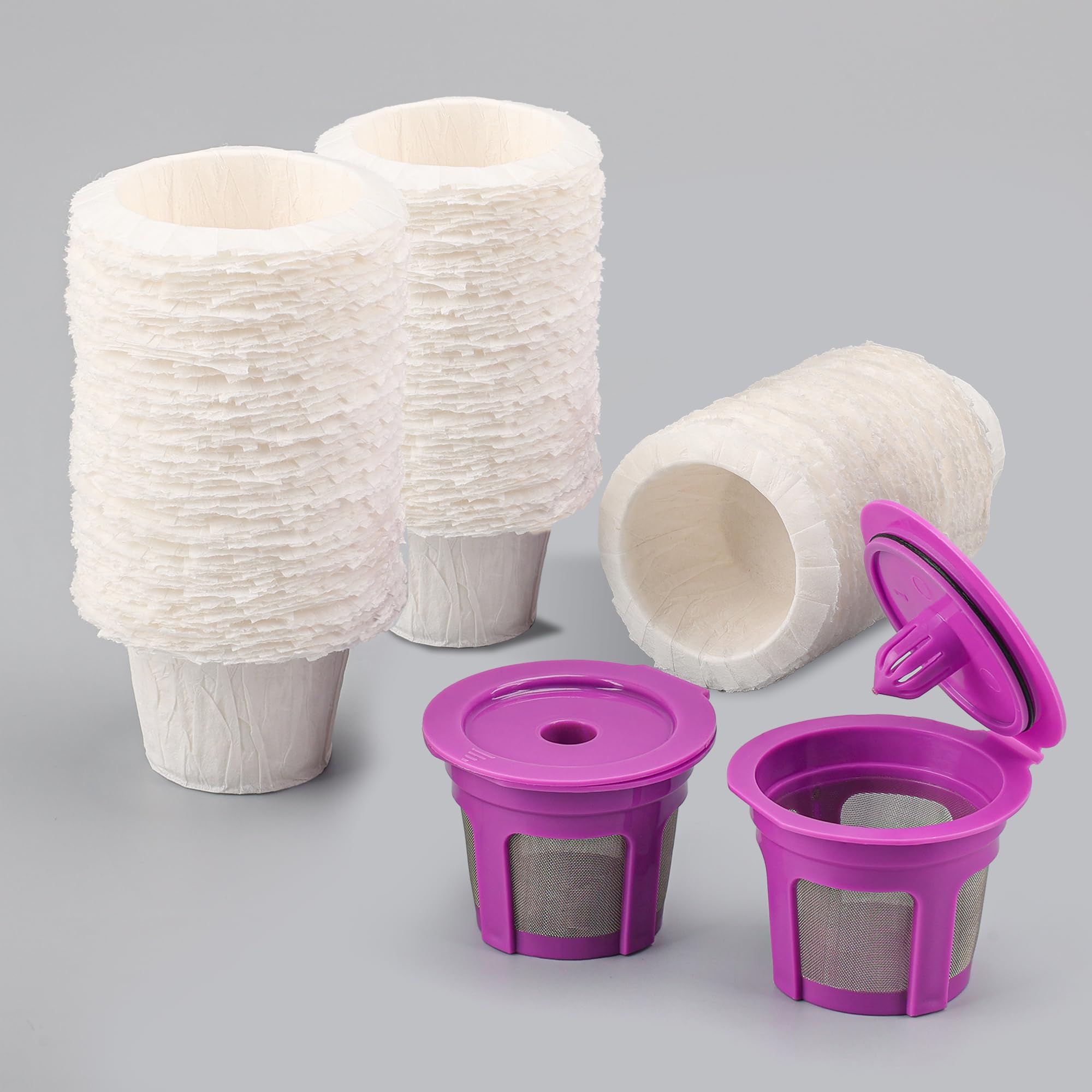 Disposable Coffee Paper Filter 300 Count With 2 Pack Reusable K Cup Coffee Pods,Compatible With Keurig Single Serve Coffee Maker