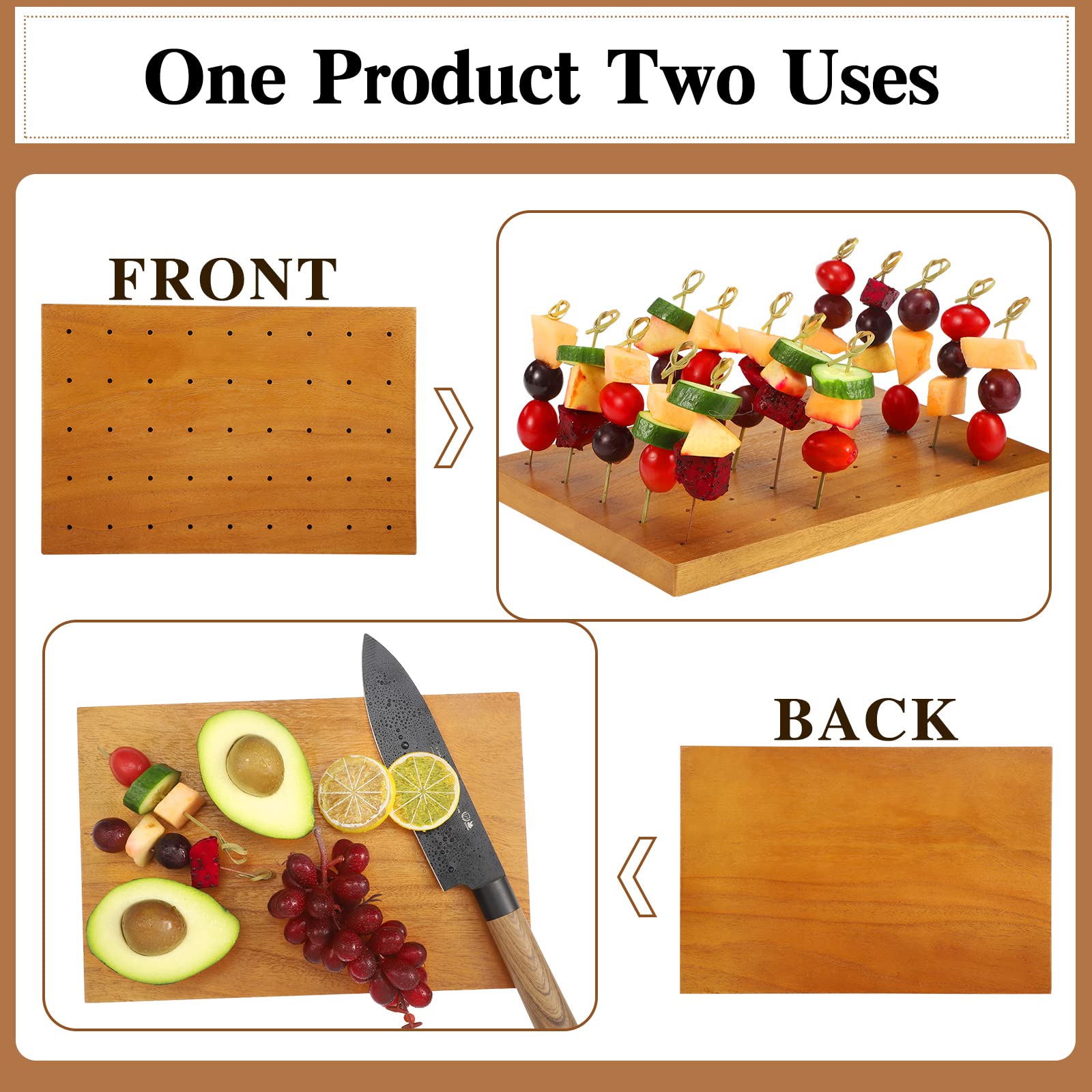 Blulu Wooden Food Skewer Holder Pick Stand Food Display Skewer Holder Catering Appetizer Fruit Skewer Stand Food Display Rectang