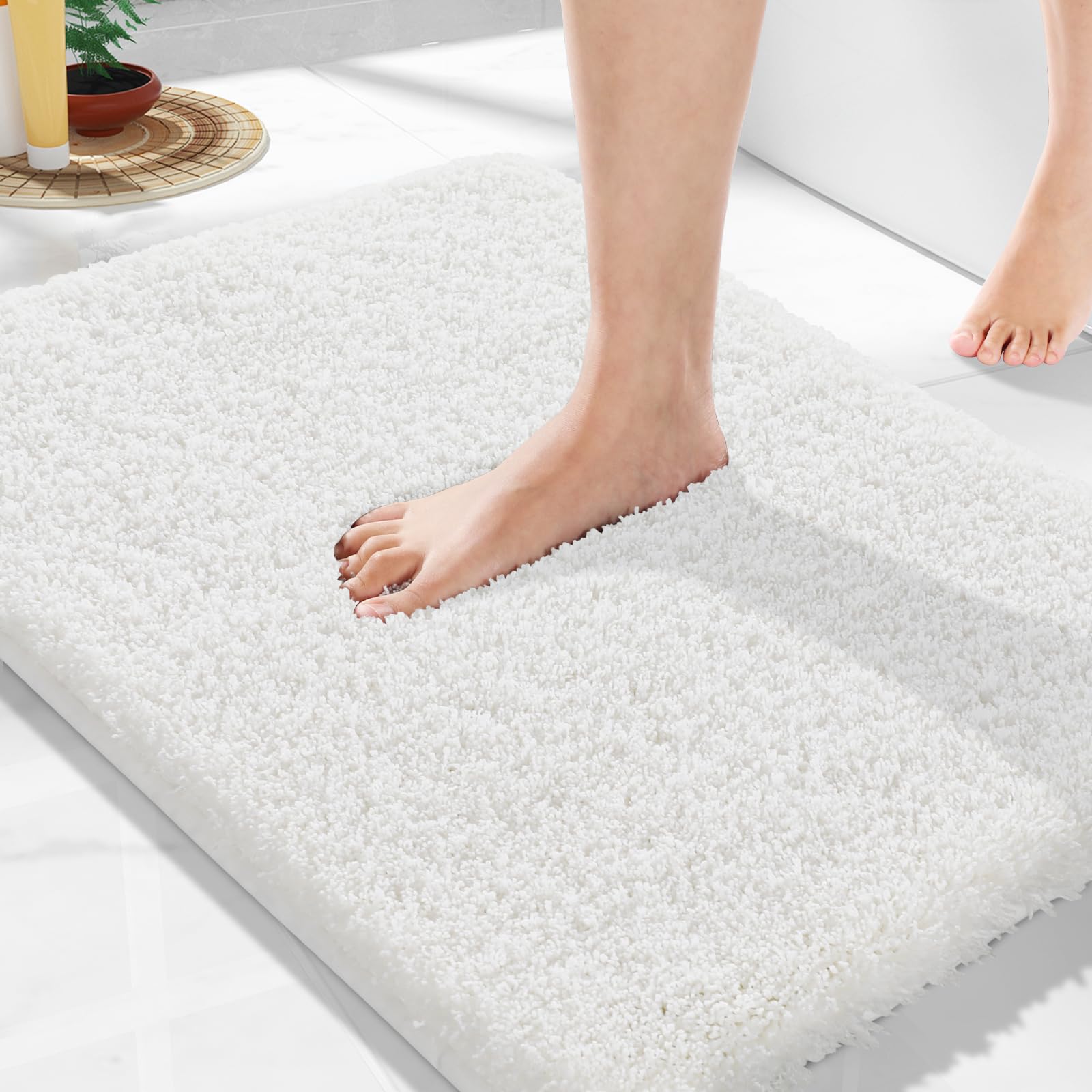 Yimobra Luxury Fluffy Bathroom Rugs, Super Elastic Soft Thick Plush Bath Mat, Non-Slip Water Absorbent, Easy To Dry, Sturdy Shag