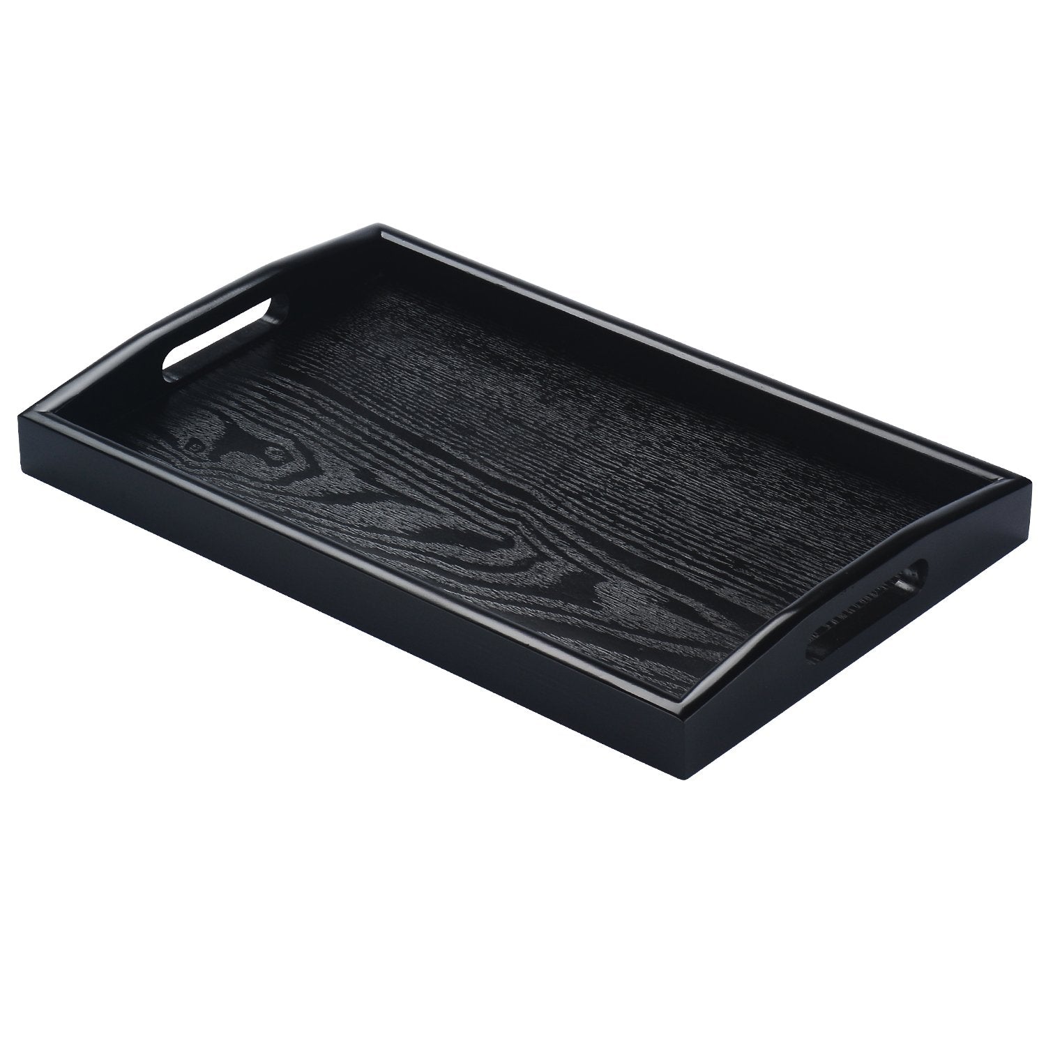 Jpcraft Rectangle Wooden Serving Tray Breakfast Tray With Handles, Black, 14 By 9-Inch