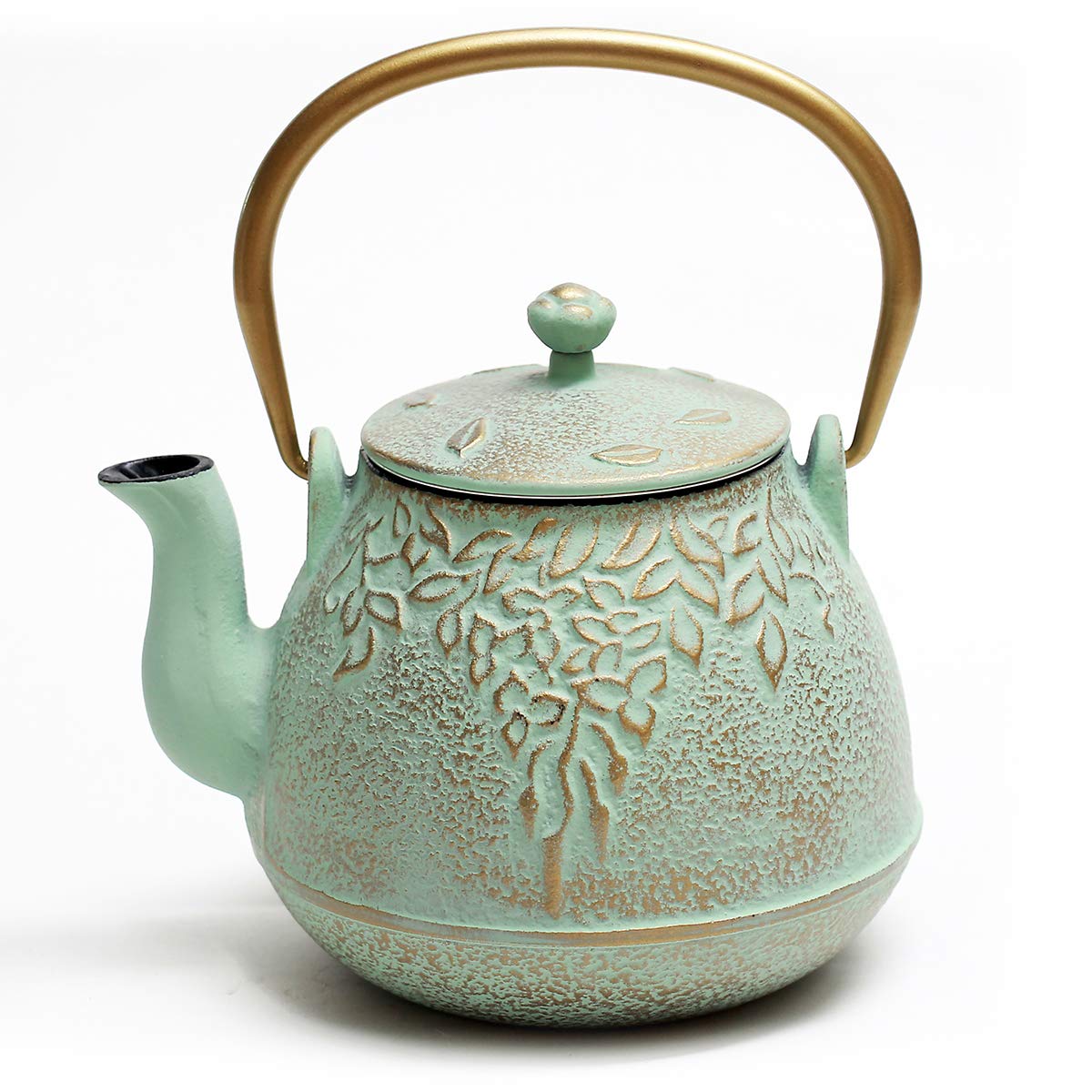 Toptier Tea Kettle For Stove Top, Cast Iron Teapot Stovetop Safe With Infusers For Loose Tea, 22 Oz, Light Green