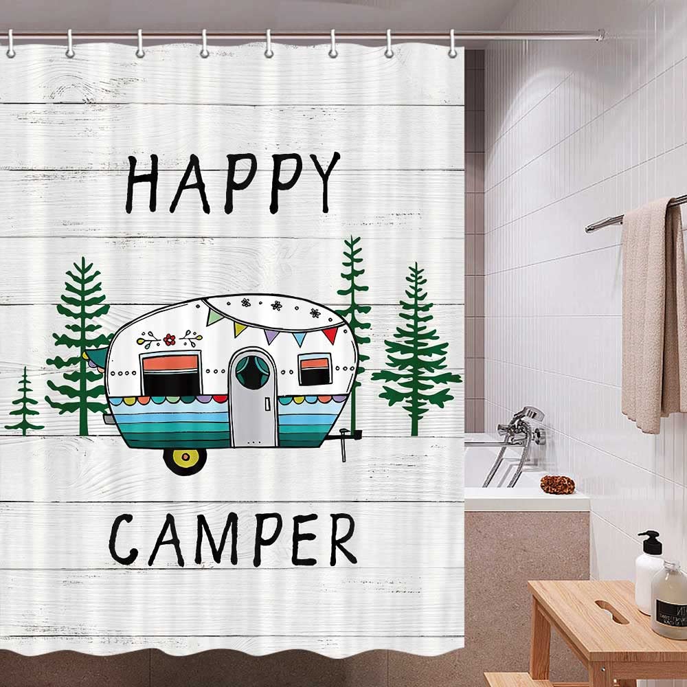 Viajar Camper Shower Curtain, Camper Shower Curtain Rustic Wood Camper Curtains For Travel Trailers Camping Rv Shower Curtain Fo