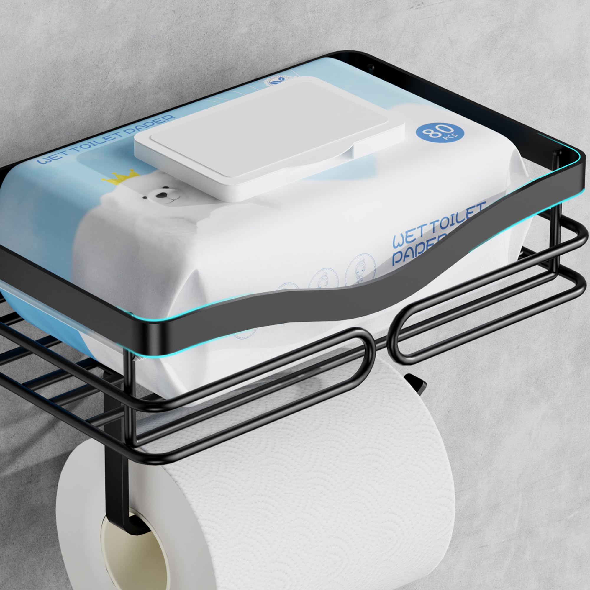 Simple Toilet Paper Holder With Shelf - Toilet Roll Holder Self Adheisve&Wall Mounted Bathroom Organizer Decor For Wipes&Reading