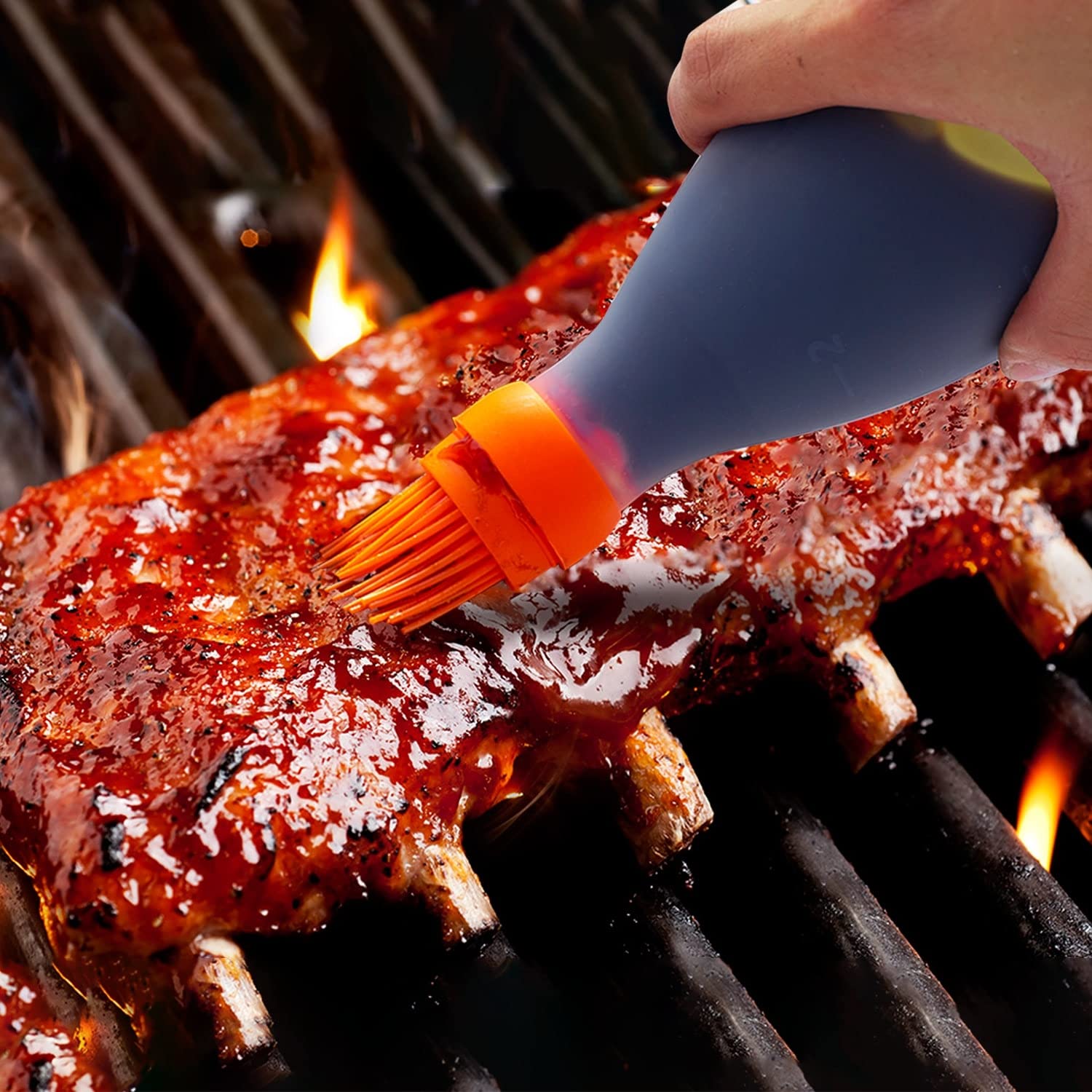 Silicone Basting Brush for Cooking - Oil Dispenser with Brush  All in One Oil Brush for Cooking  BBQ Brush  BBQ Mop -Smoker Accessories Gifts for Men - Sauce Brush for Cooking - Grilling Tool(Orange)