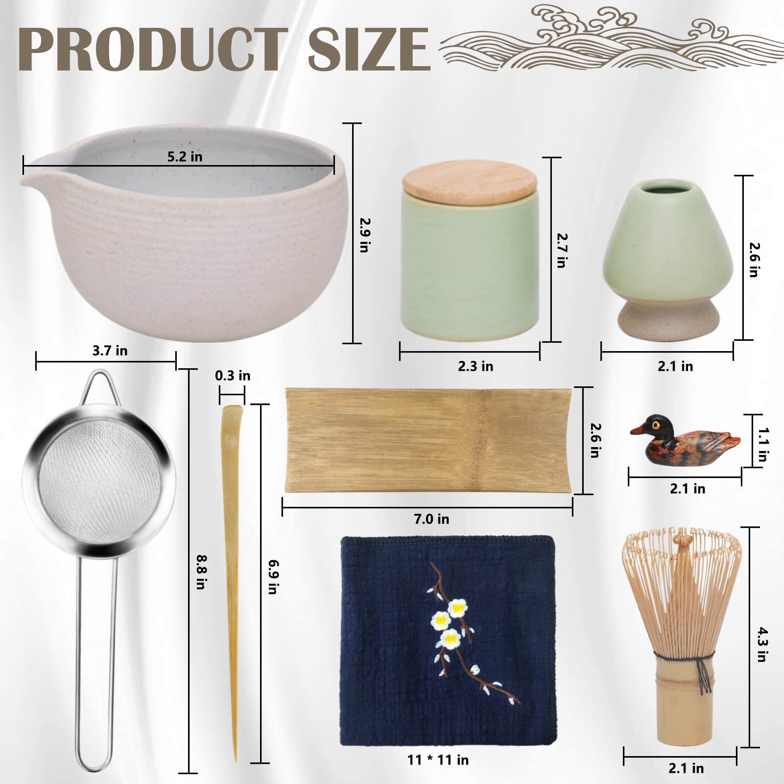 Artcome Japanese Matcha Tea Set, Bowl With Pouring Spout, Whisk, Tea Scoop, Ceramic Whisk Holder, Matcha Powder Caddy, Handmade