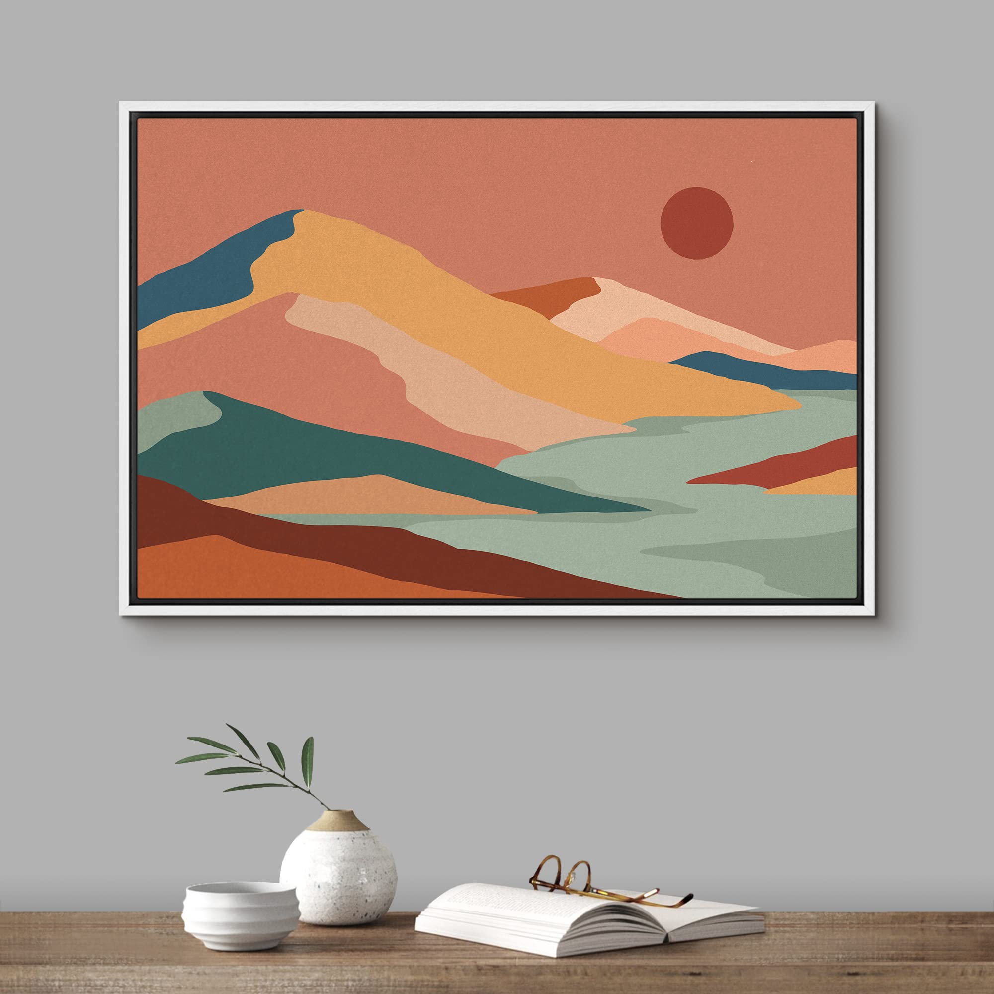 Signford Framed Canvas Print Wall Art Pastel Paint Stroke Mountain Range Environment Nature Wilderness Illustration Modern Art Z