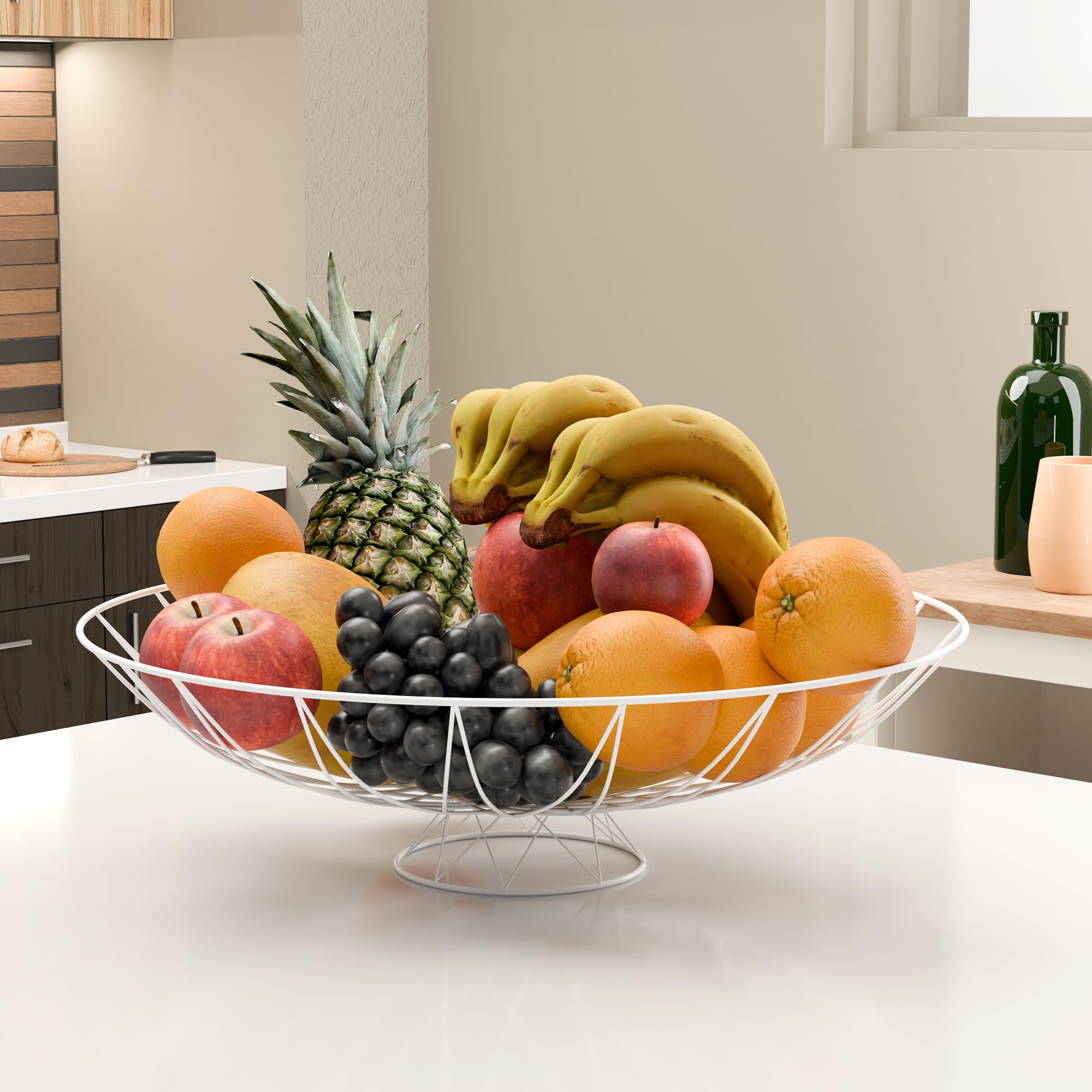 Kuber Industries Metal Fruits & Vegetables Basket Bowl With Holding Stand,Veggie Baskets For Dining Table Accessories,Storage Bo