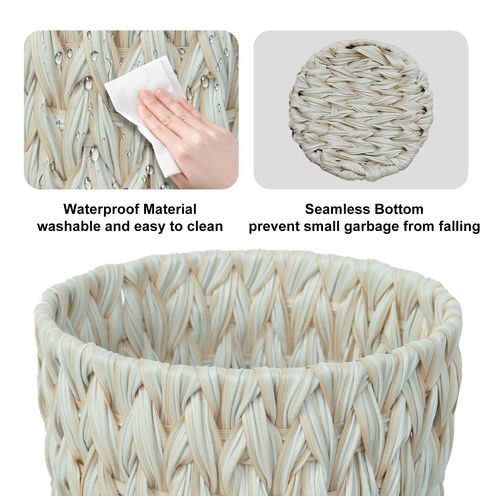 Coeusy Wicker Trash Can,Bathroom Trash Can,Wicker Waste Basket For Bathroom,Decorative Boho Trash Can,Small Waste Basket For Bed