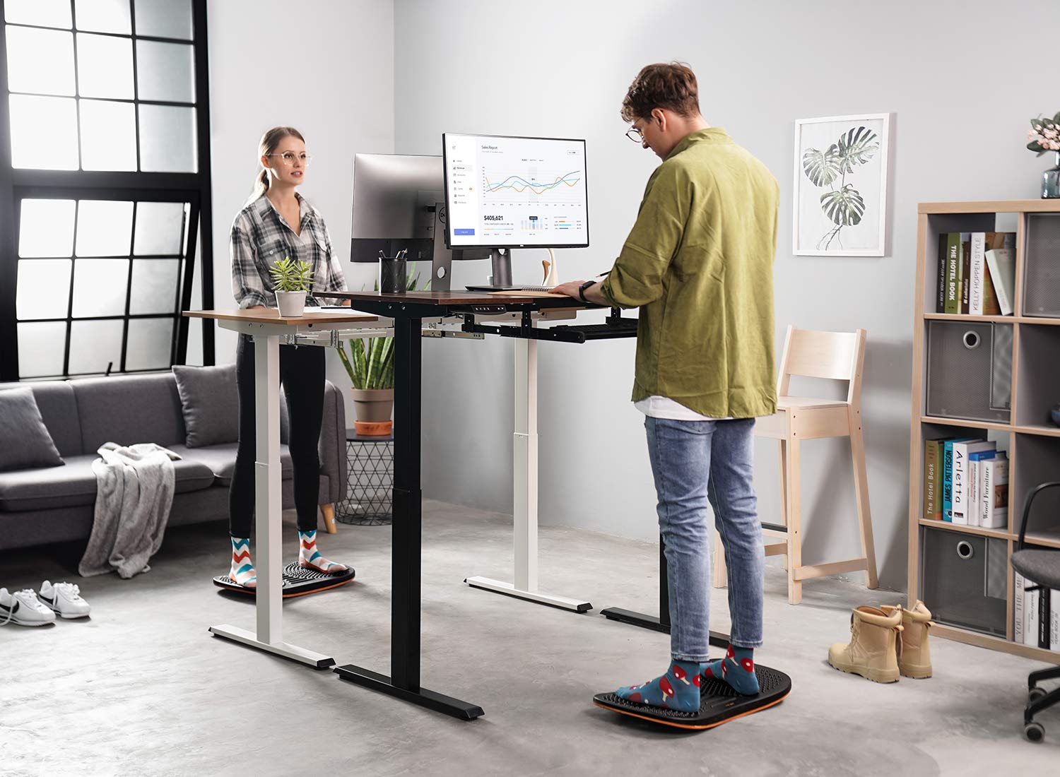 Fezibo Standing Desk Anti Fatigue Mat Wooden Wobble Balance Board Stability Rocker With Ergonomic Design Comfort Floor Mat (Medi