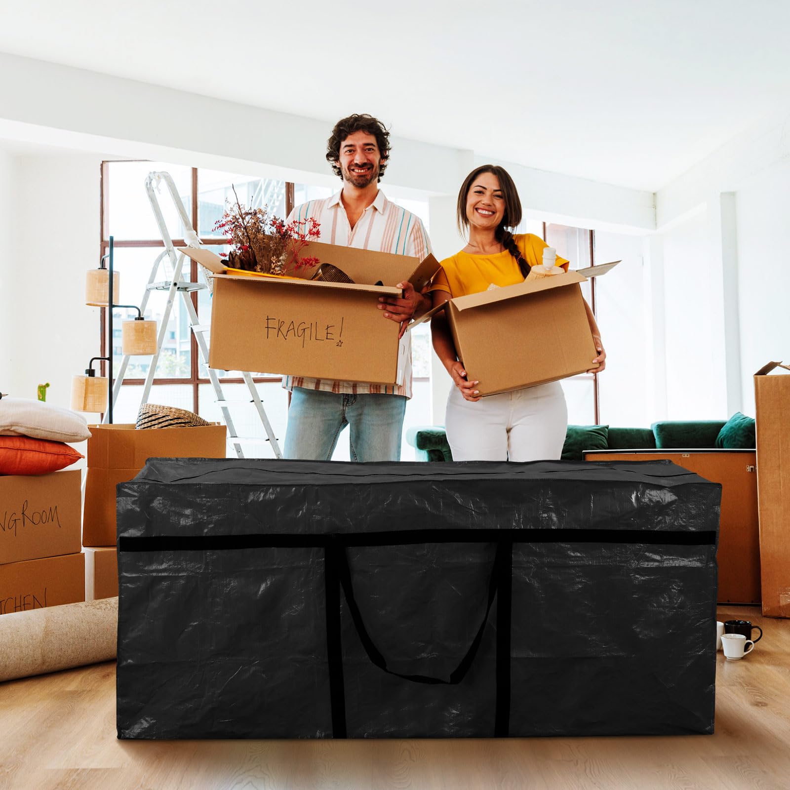 Clysee 4 Pcs 149 Gallon Large Moving Bags with Zipper and Handles Foldable Storage Duffle Bags Heavy Duty Extra Large Totes for