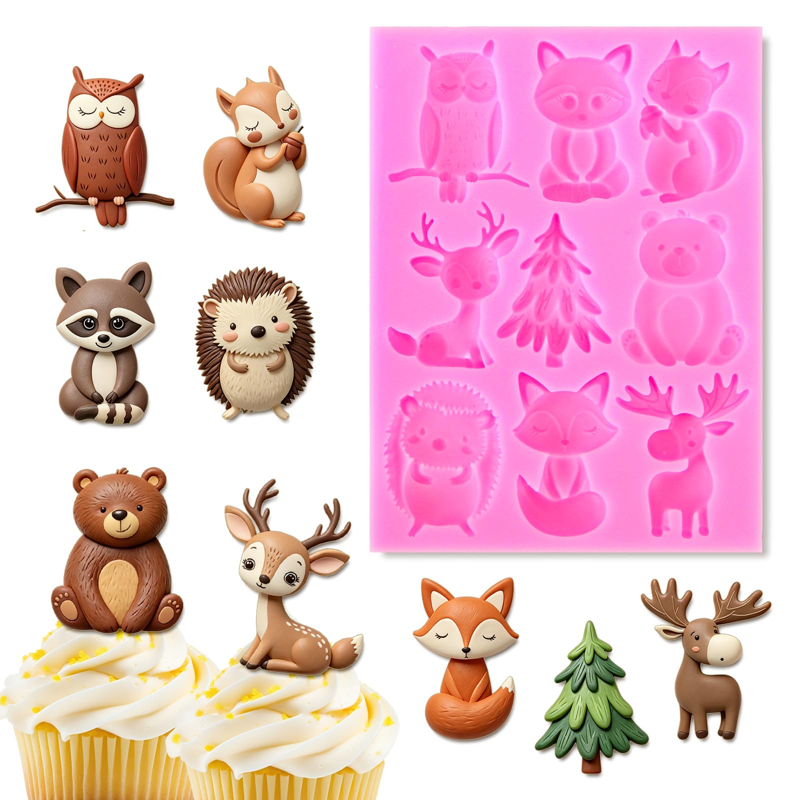 JarThenaAMCS Woodland Animals Fondant Molds 3D Jungle Safari Animal Silicone Baking Mould for Handmade DIY Chocolate Candy Cake 