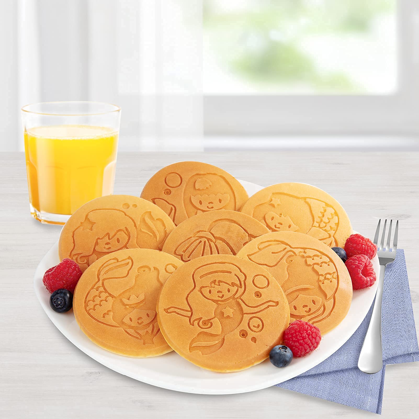 Mermaid Mini Pancake Pan - Make 7 Different Flapjack Mermaids, Nonstick Pan Cake Maker Griddle For Under The Sea Fun & Easy Clea