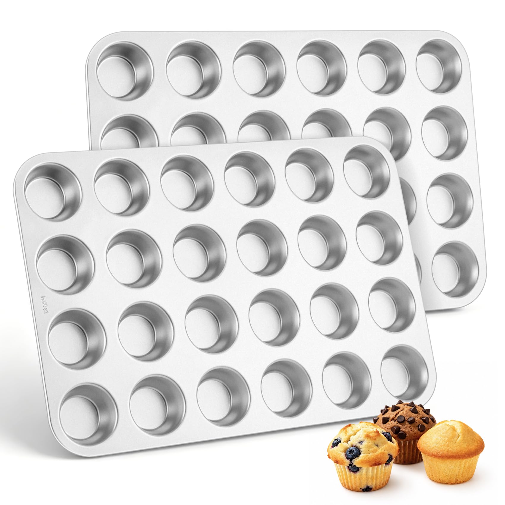 TeamFar Mini Muffin Pan, Stainless Steel 24Cup Muffin Tin for Baking 2PCS
