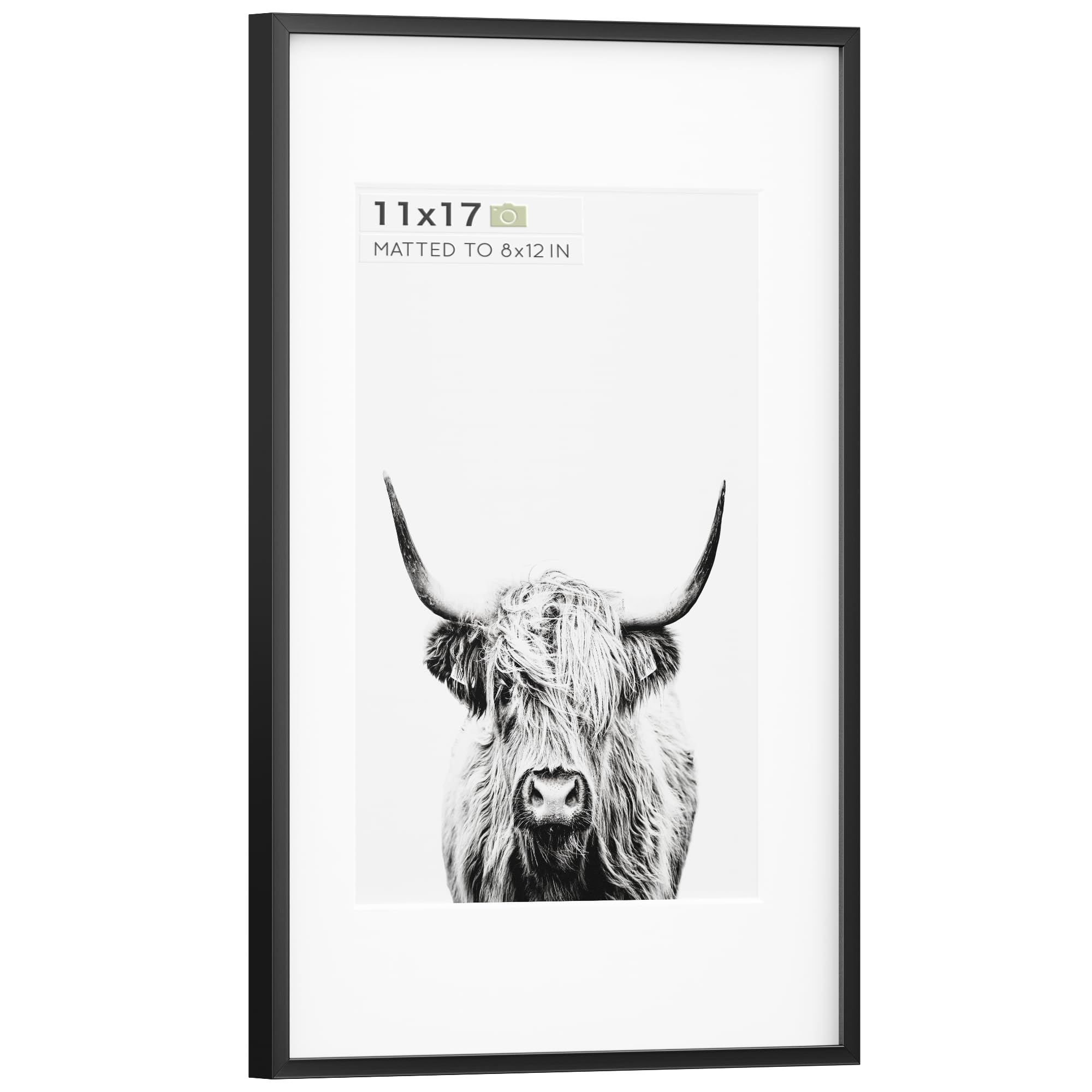 Homeforia - 11x17 inch Metal Picture Frame - 11 x 17 Aluminum Photo Frames - 8x12 Mat - Tempered Glass - Wall Hook Included - Se