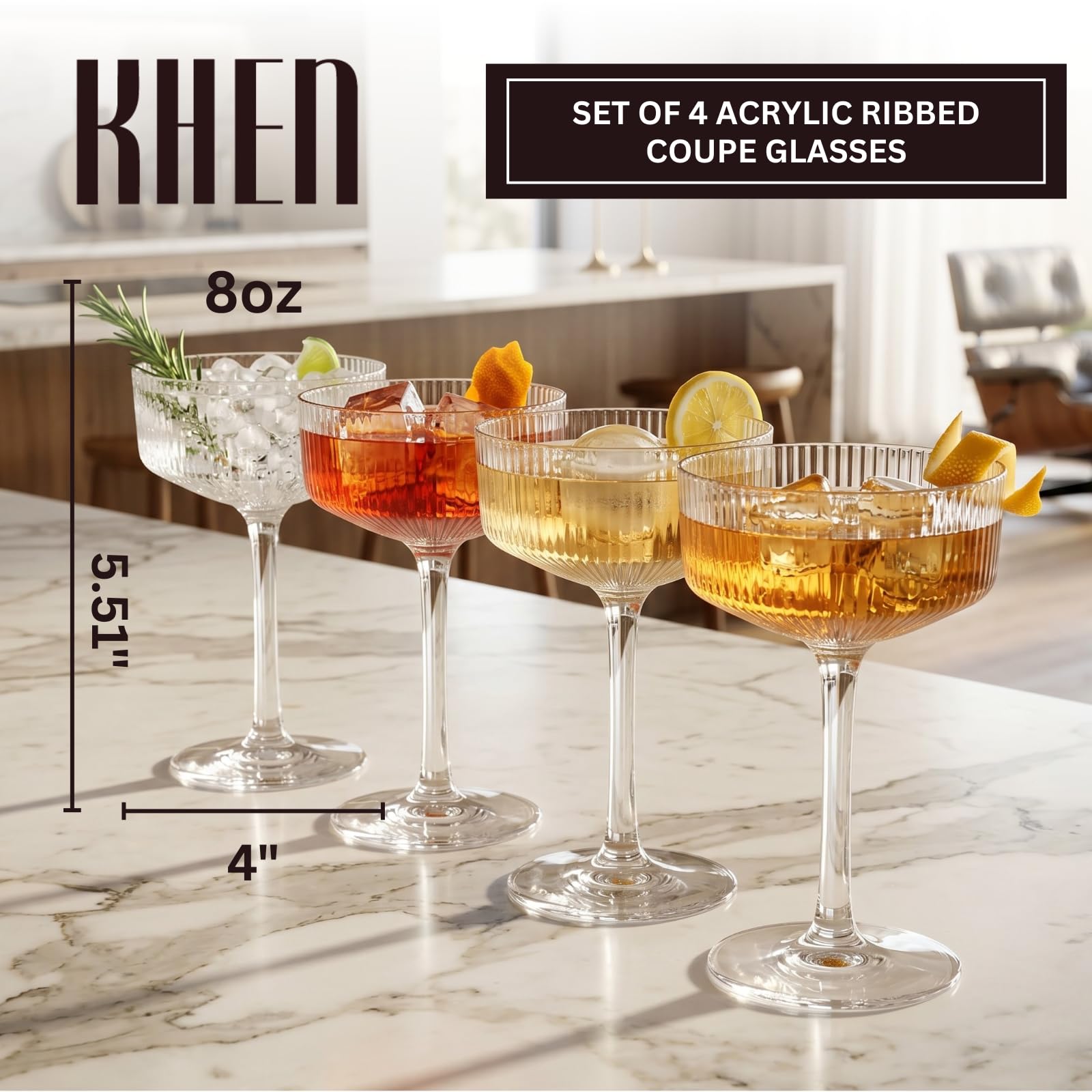 Barcelona Acrylic Champagne Coupe Cocktail Glassware, Set of 4