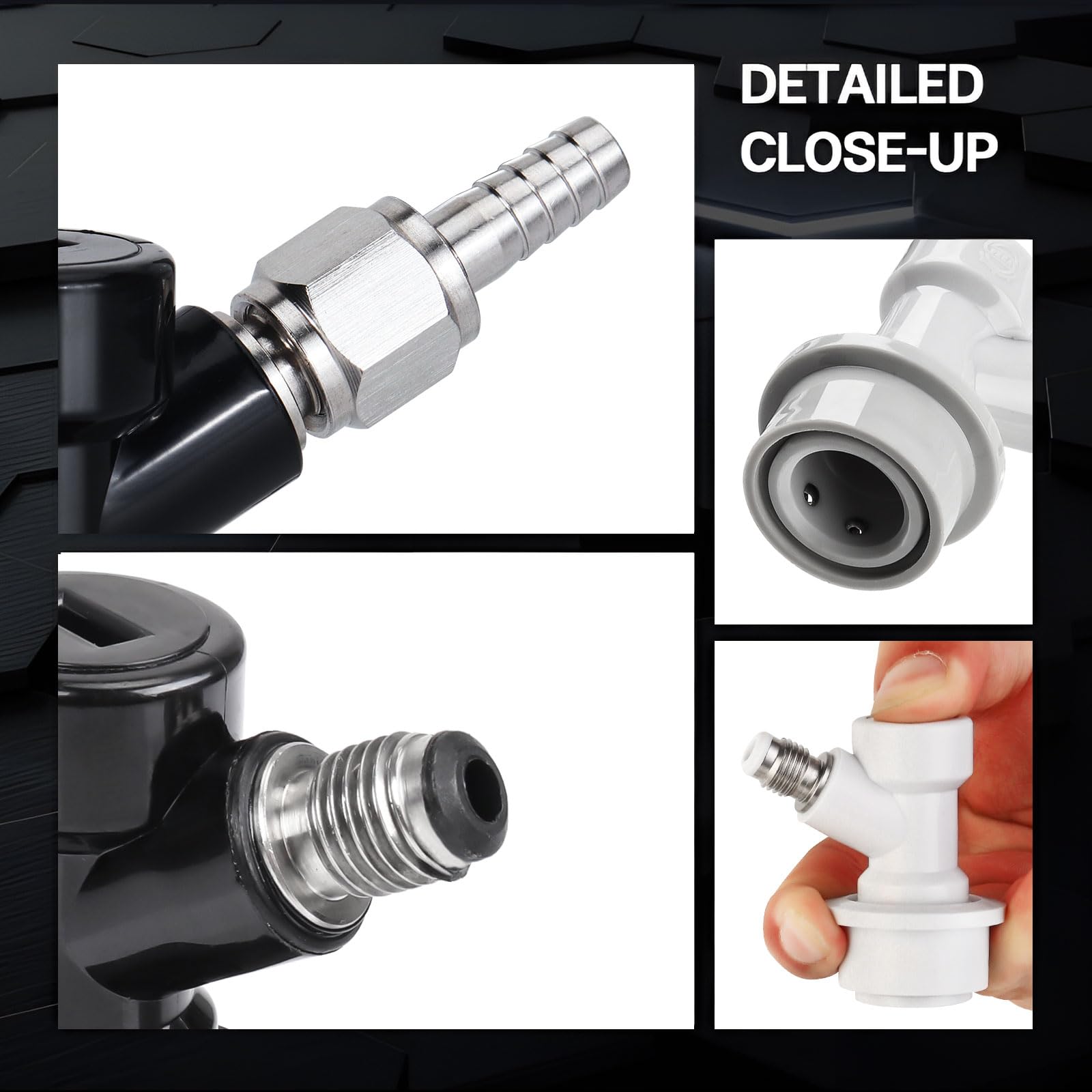 MRbrew 1 Pair Ball Lock Disconnect Set  Home Brew Ball Lock Corny Keg Fittings for Keg Posts Coupler  with Stainless Steel 5/16'' Gas & 1/4'' Liquid Barbs & Extra 2 Hose Clamps & MFL Swivel Nuts