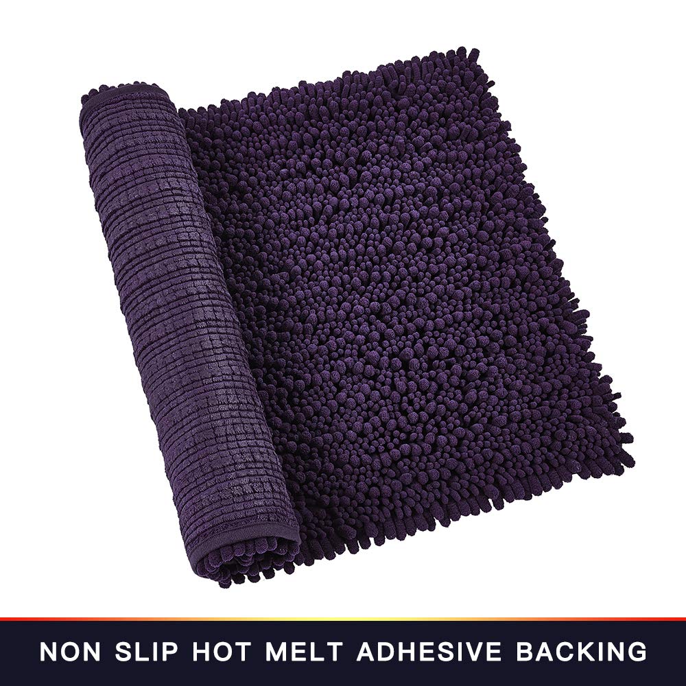 Walensee Bathroom Rug Non Slip Bath Mat (32X20 Inch Dark Purple) Water Absorbent Super Soft Shaggy Chenille Machine Washable Dry