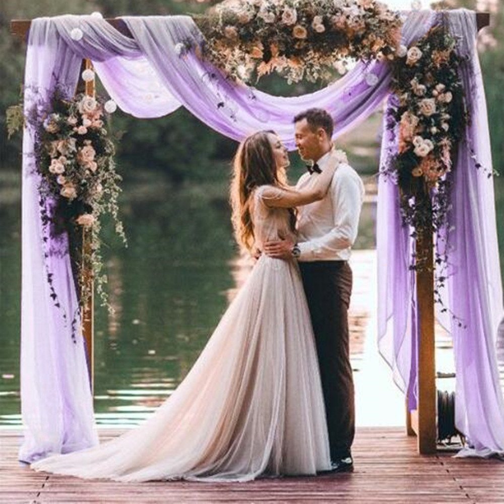 10 Pieces 10Ft Chiffon Table Runners Light Purple Sheer Rustic Wedding Table Runner Elegant Bridal Party Decorations 27X120 Inch
