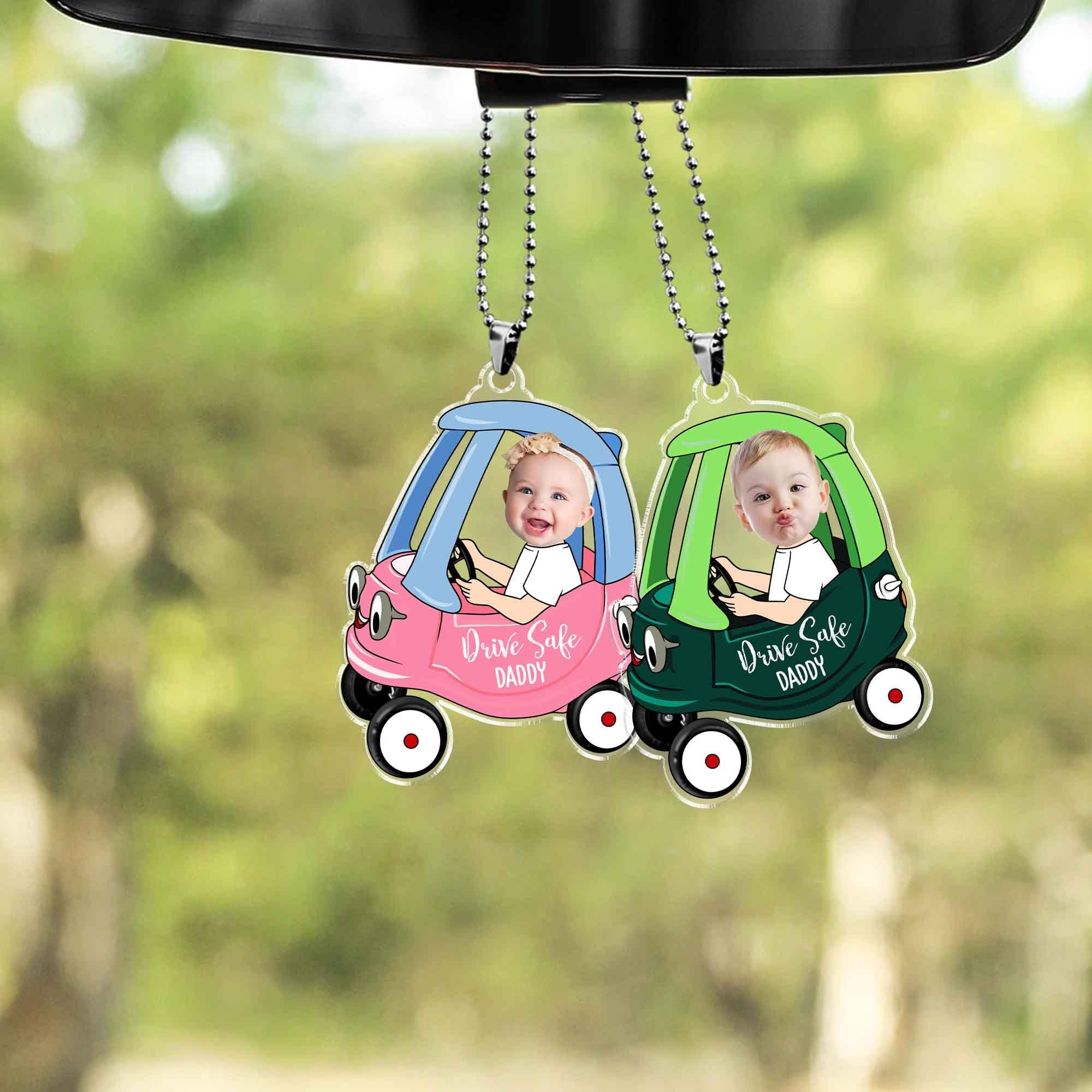 Personalized Photos Car Hanger, Drive Safe Daddy Acrylic Car Ornament, New Dad Gift, First for Him, Daddy Gifts