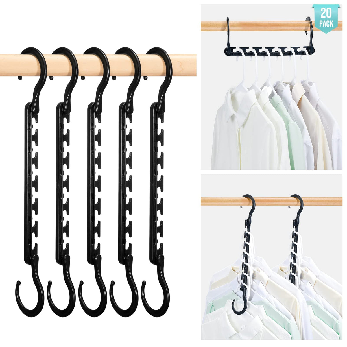 House Day Sturdy Plastic Space Saving Hangers Cascading Hanger Organizer Closet Space Saver Multi Hangers For Heavy Clothes, Clo