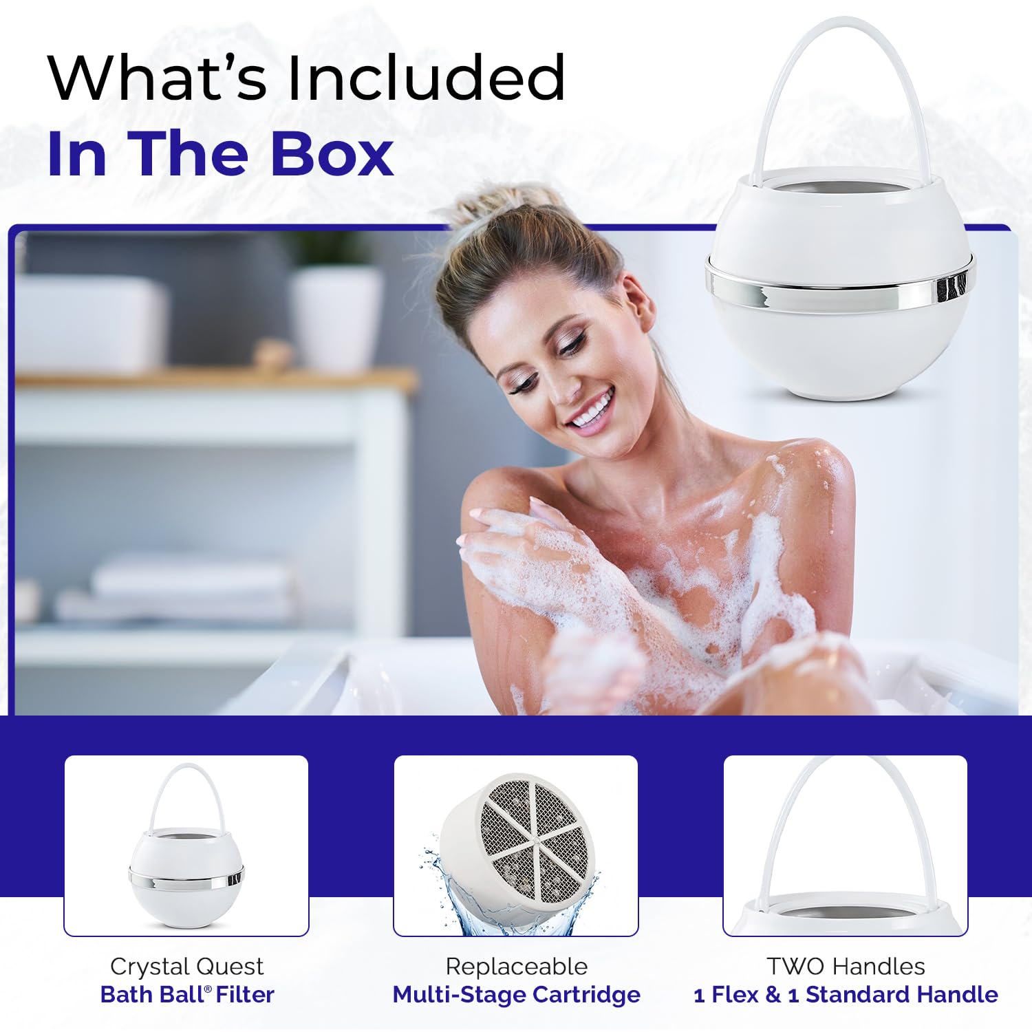 Crystal Quest White Bath Ball Filter  Removes Hundreds of Contaminants for Softer  Smoother Skin  BPA Free  2 500 Gallons of Filtration