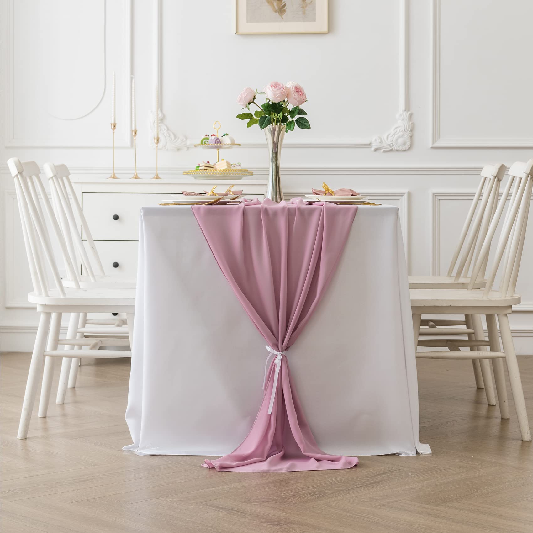 Ailiti 2Pack Chiffon Table Runner, Wedding Table Runner, 29X120 Inches Gauze Table Runner, Rustic Sheer Table Decor For Romantic